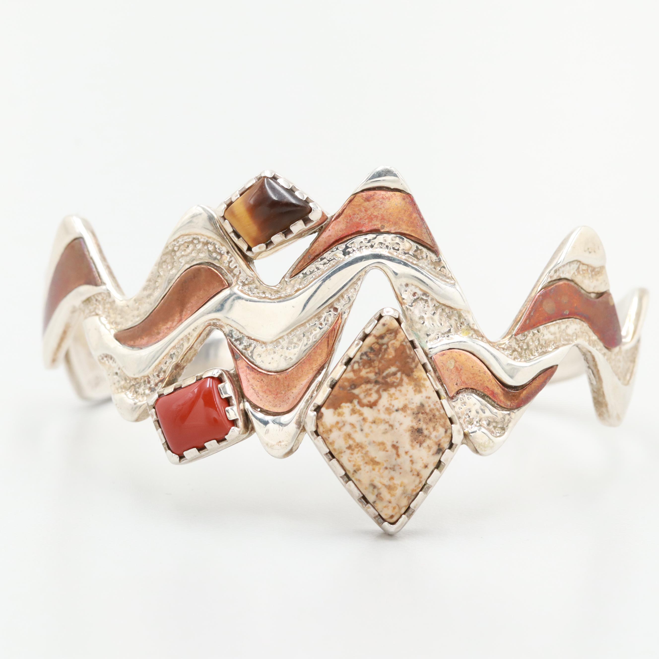 Carolyn Pollack for Relios Sterling Jasper and Tiger's Eye Bracelet with Copper