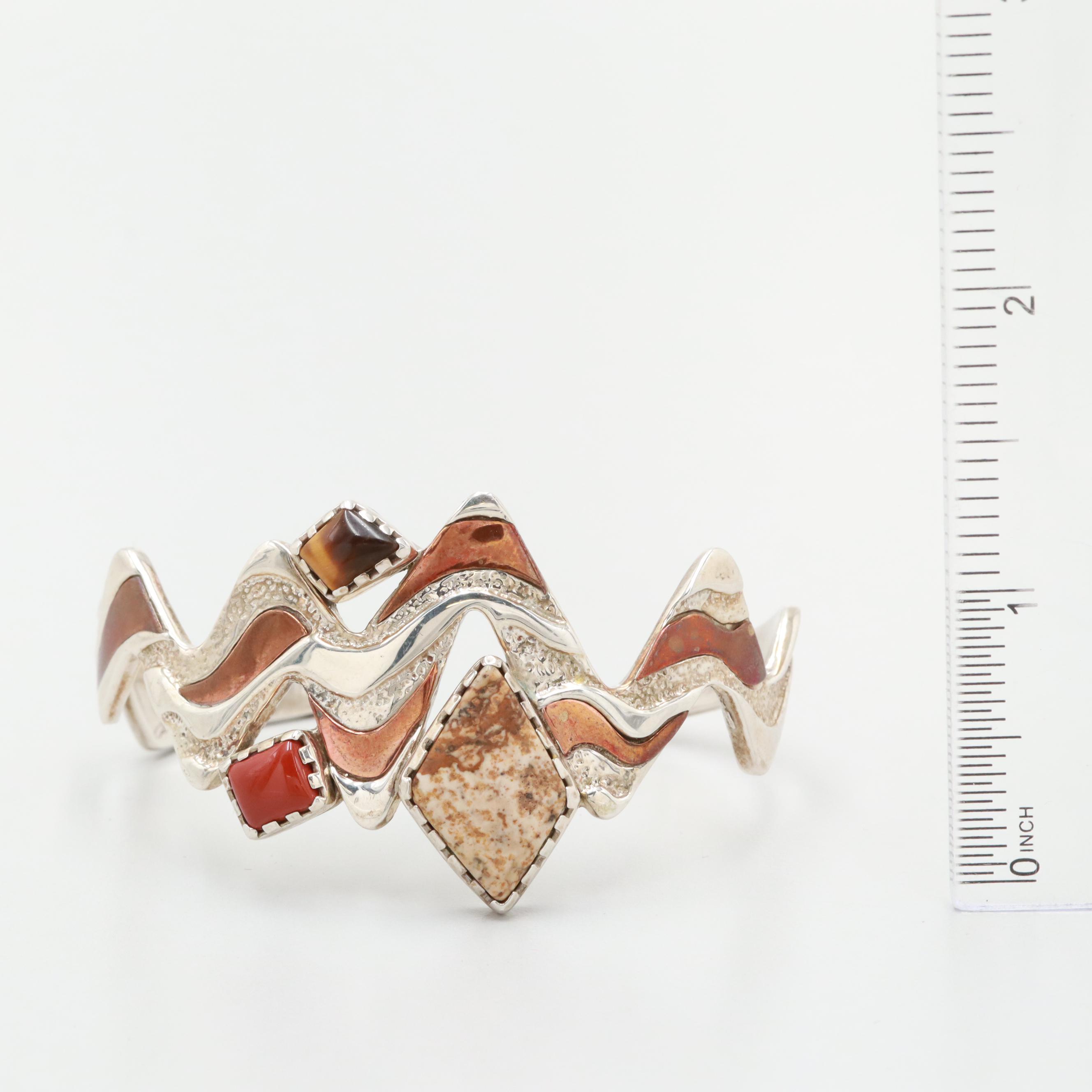 Carolyn Pollack for Relios Sterling Jasper and Tiger's Eye Bracelet with Copper