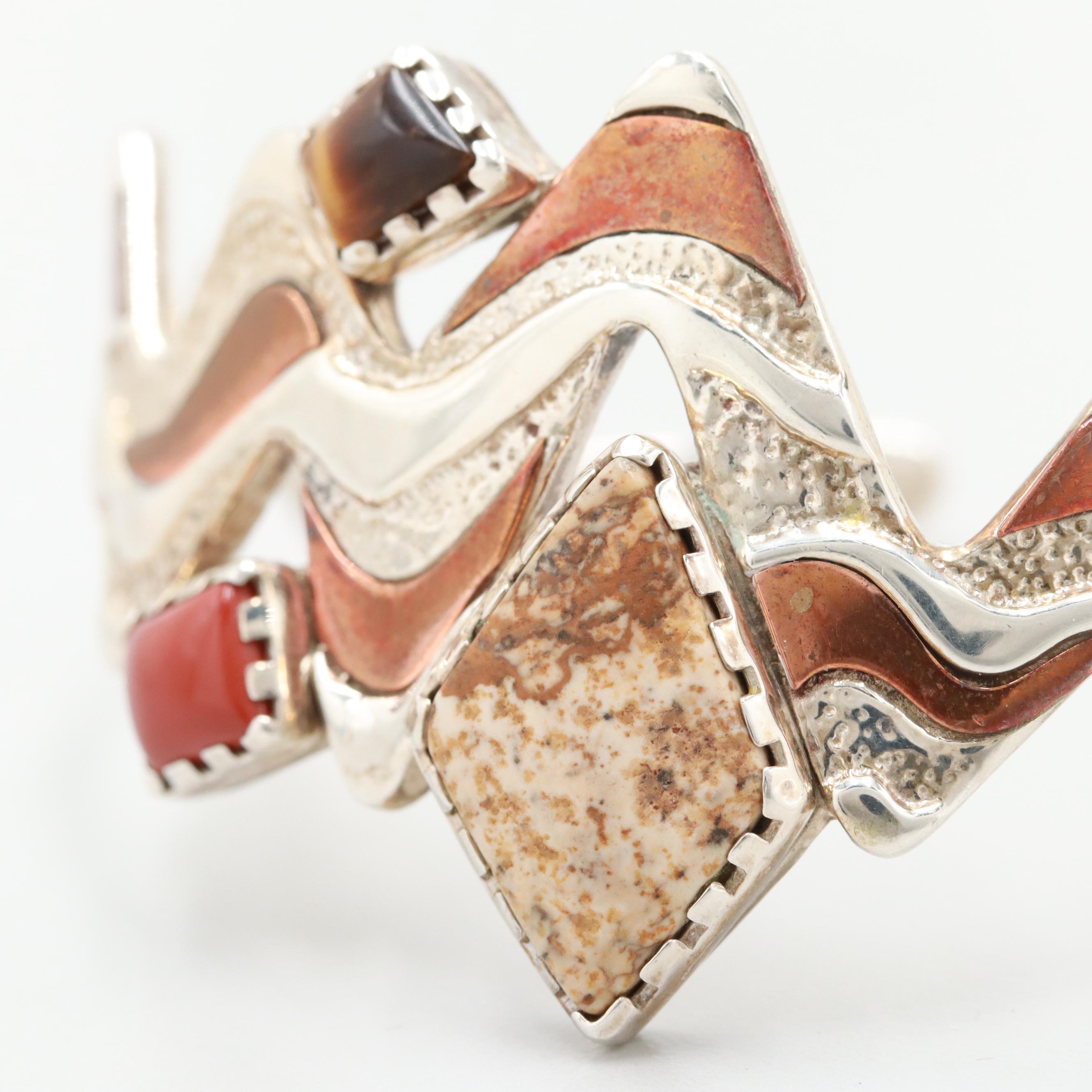 Carolyn Pollack for Relios Sterling Jasper and Tiger's Eye Bracelet with Copper