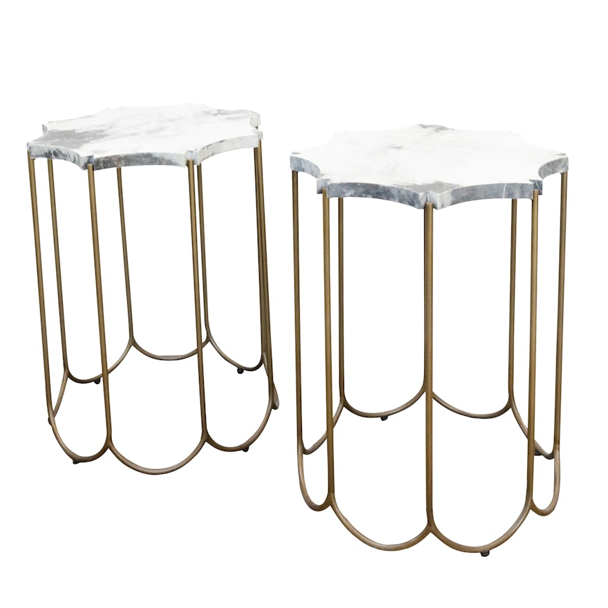 Gabby Home Brushed Brass and Faux Marble Contemporary Side Tables
