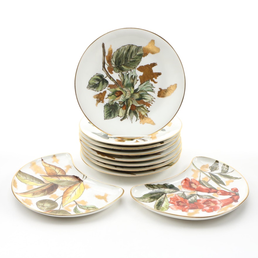 Hobbyist Hand-Painted Limoges Porcelain Luncheon and Crescent Plates