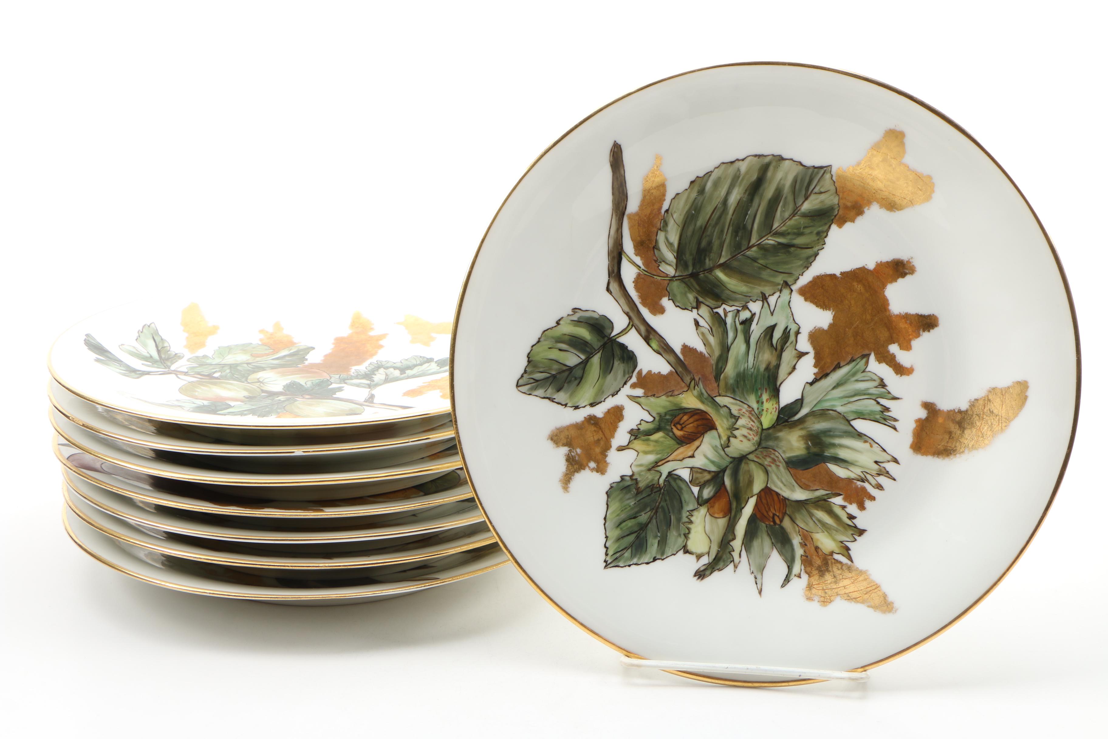 Hobbyist Hand-Painted Limoges Porcelain Luncheon and Crescent Plates