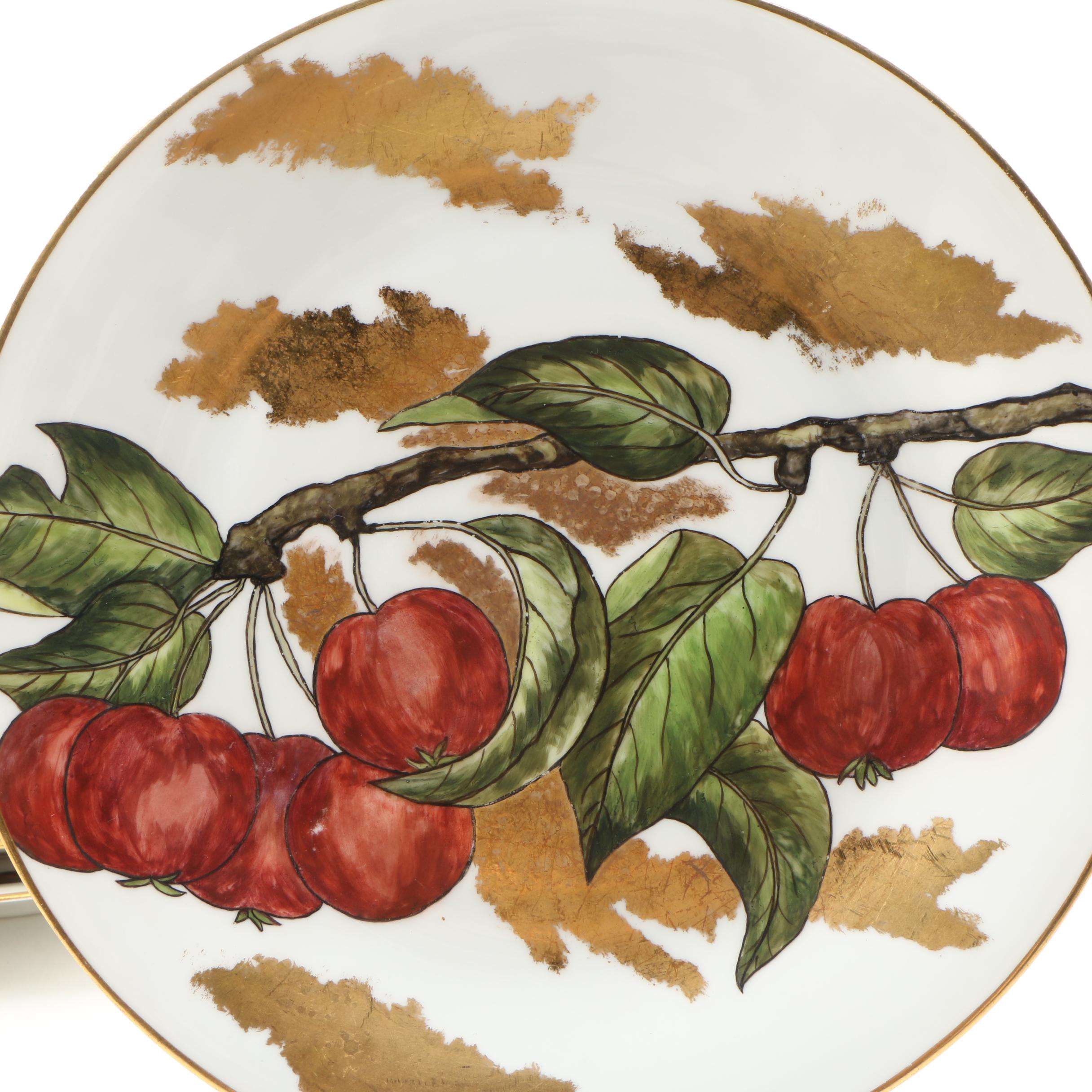 Hobbyist Hand-Painted Limoges Porcelain Luncheon and Crescent Plates