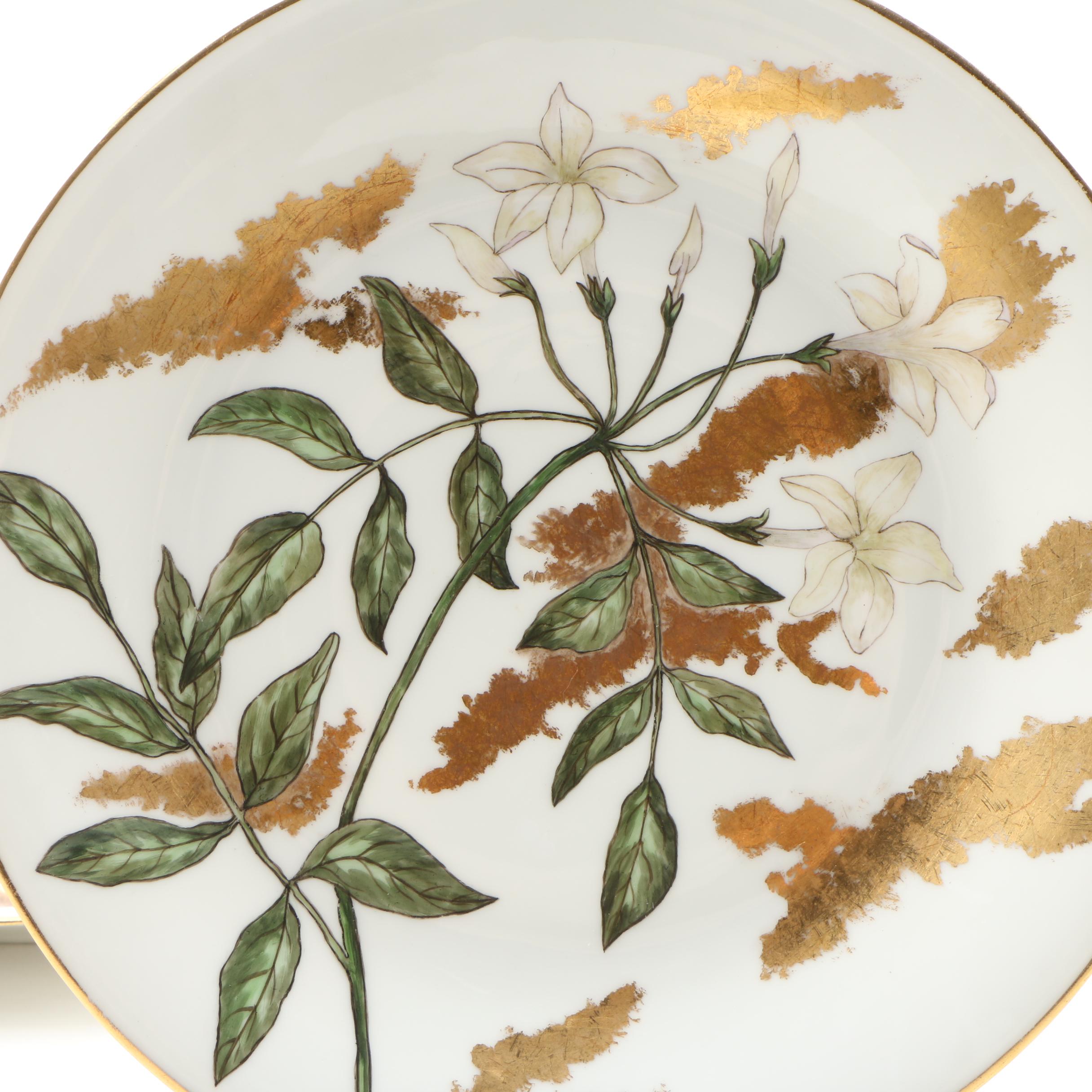 Hobbyist Hand-Painted Limoges Porcelain Luncheon and Crescent Plates