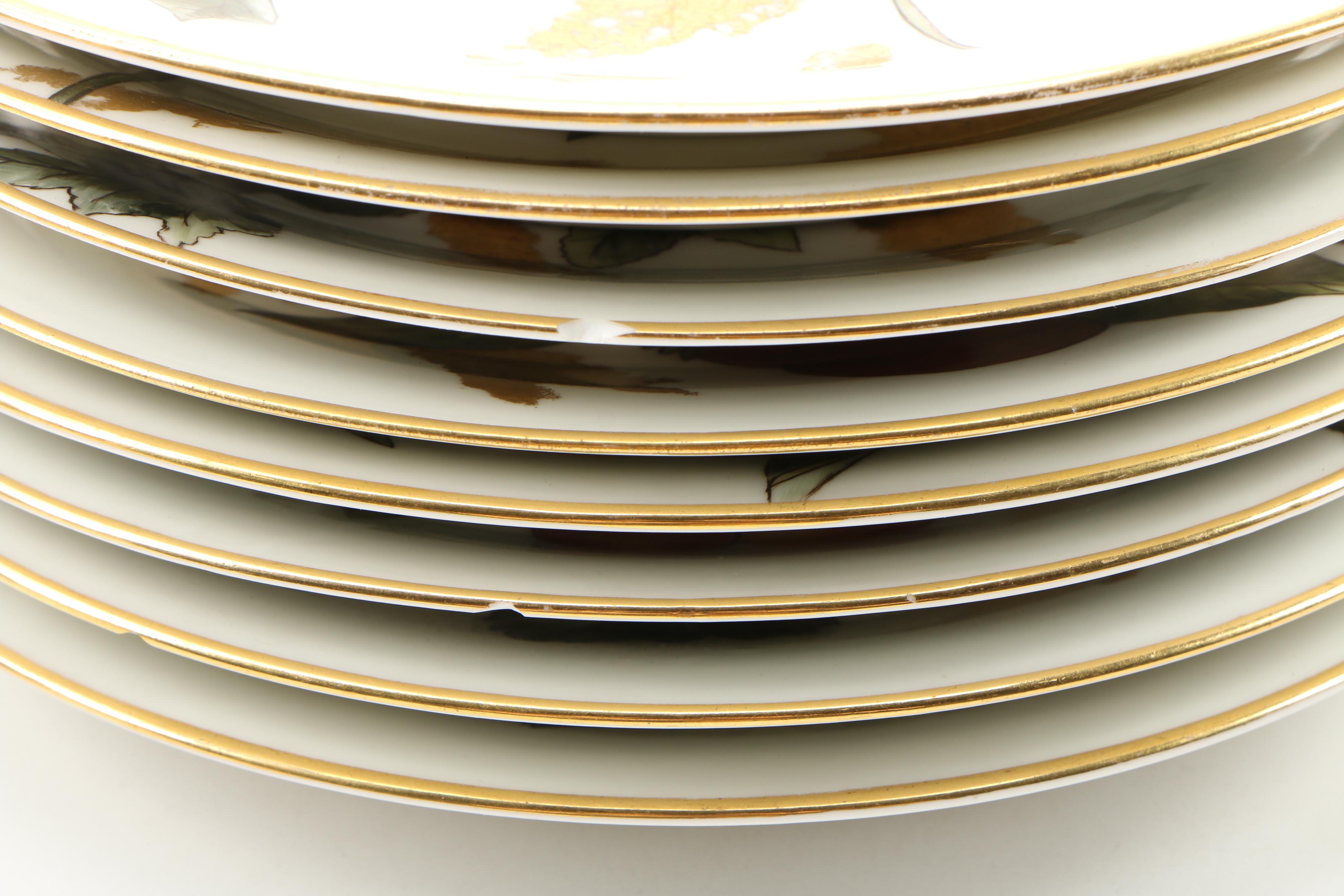 Hobbyist Hand-Painted Limoges Porcelain Luncheon and Crescent Plates