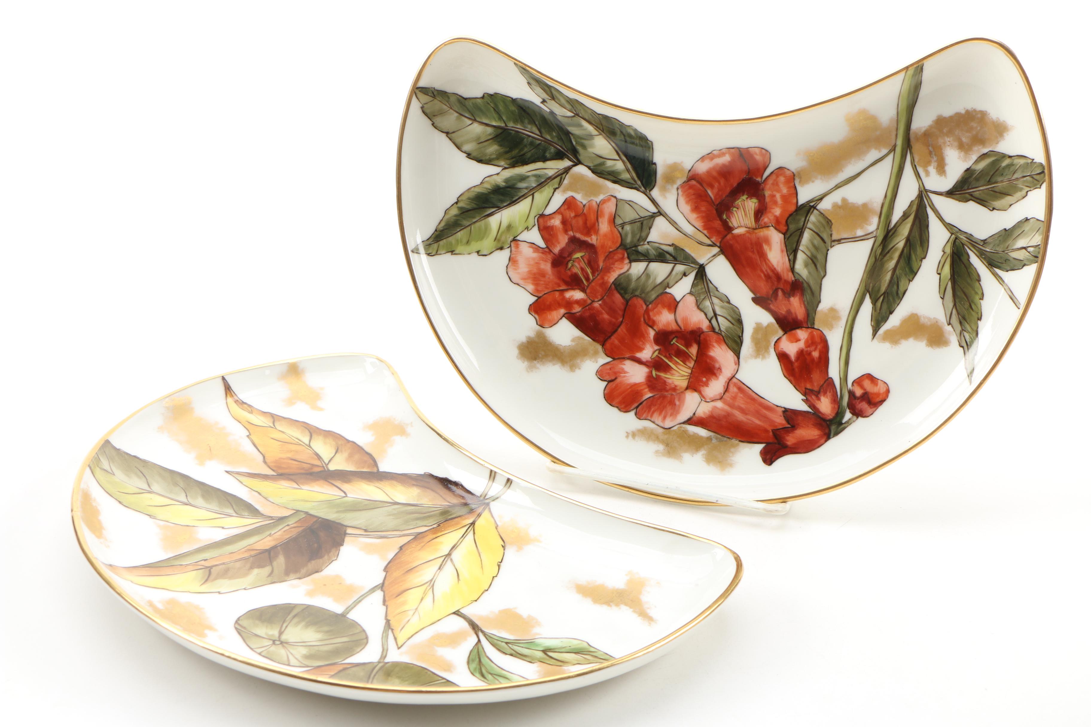 Hobbyist Hand-Painted Limoges Porcelain Luncheon and Crescent Plates