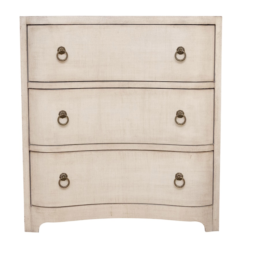 Contemporary Three-Drawer Dresser in Distressed Cream Painted Finish