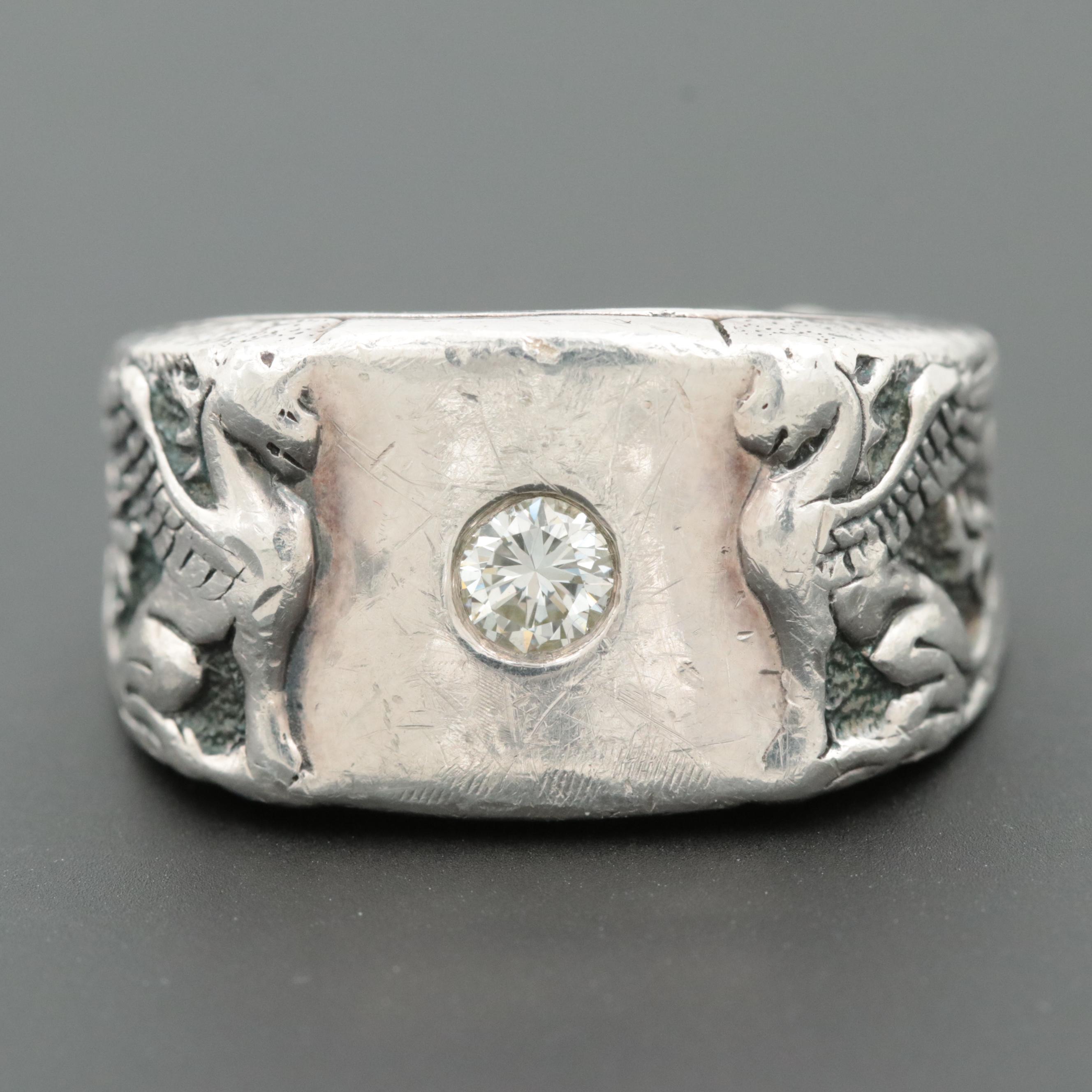David Yurman Sterling Silver Diamond Griffin Ring