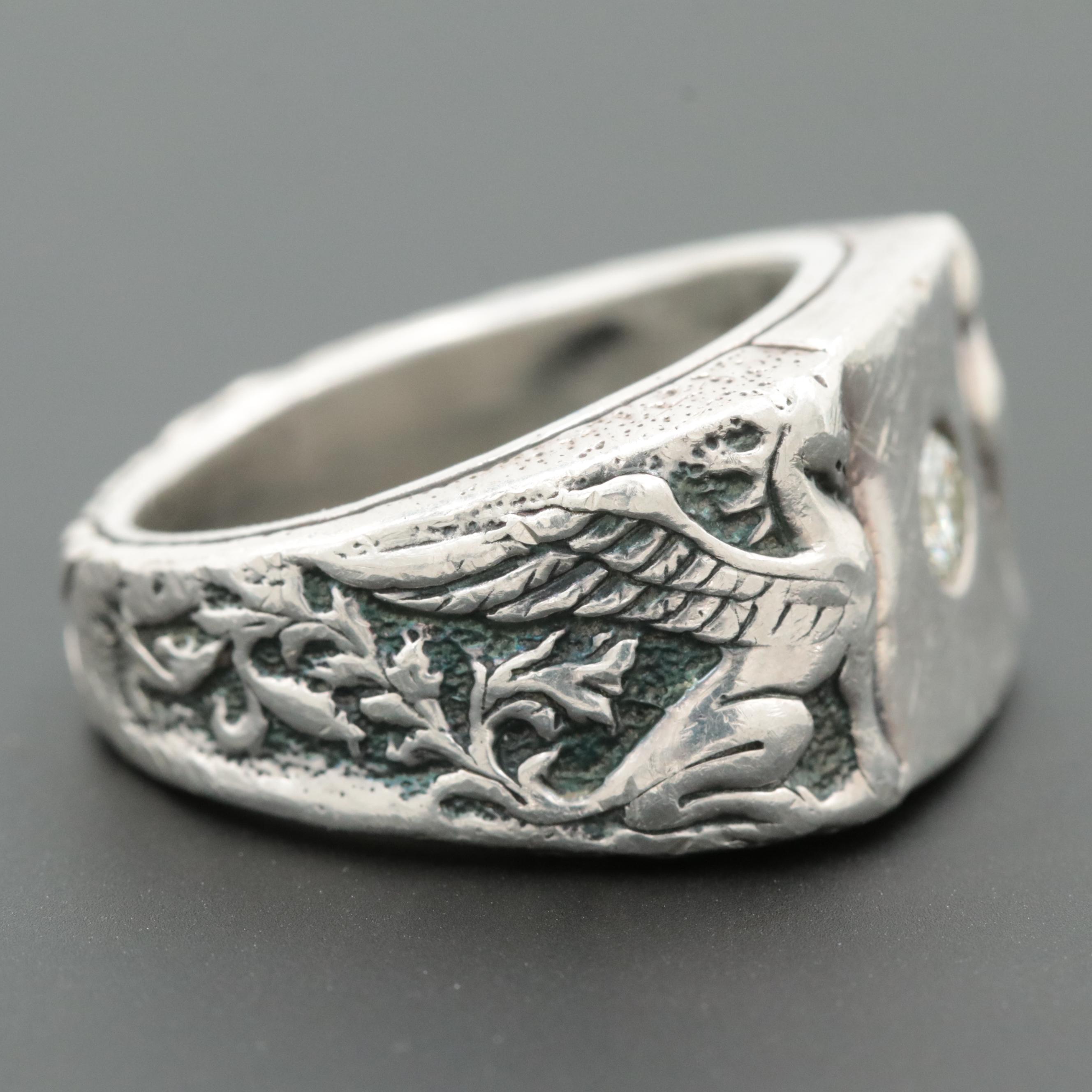 David Yurman Sterling Silver Diamond Griffin Ring
