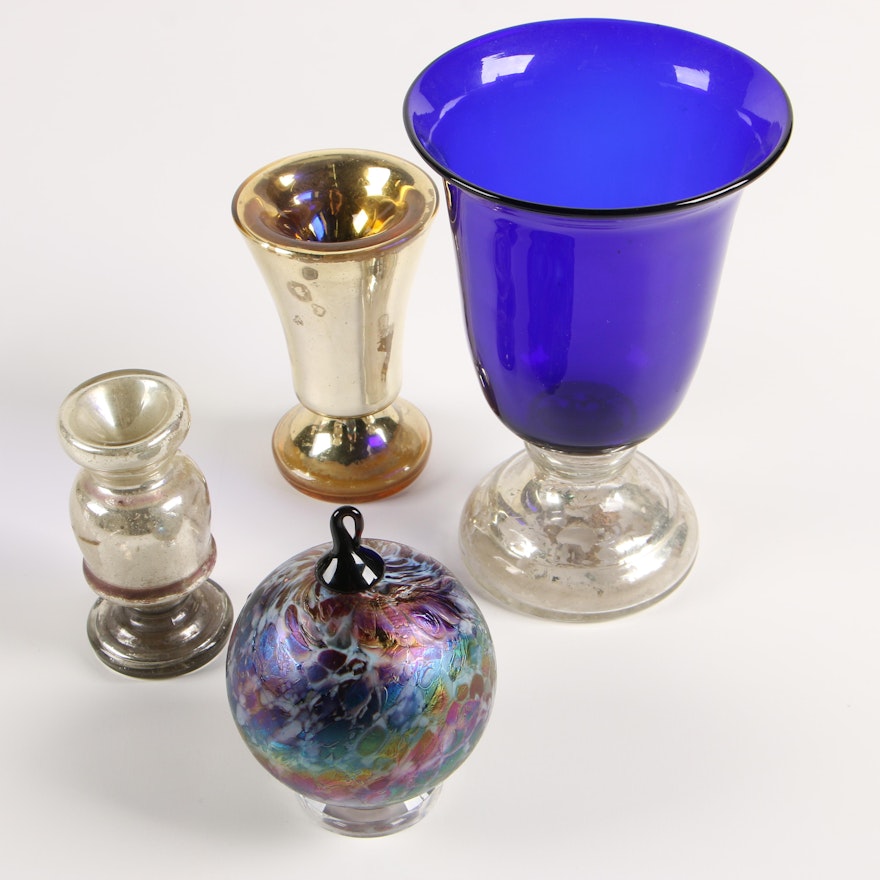 Art Glass and Mercury Glass Vases and Ornament