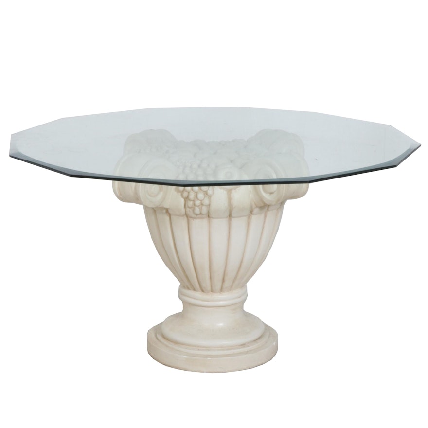 Contemporary Glass Top Plaster Pedestal Dining Table, Late 20th Century