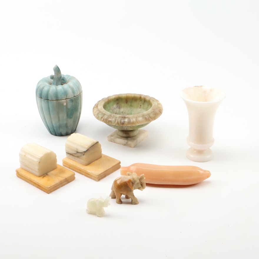 Carved Onyx, Marble, and Stone Containers and Figurines, Vintage