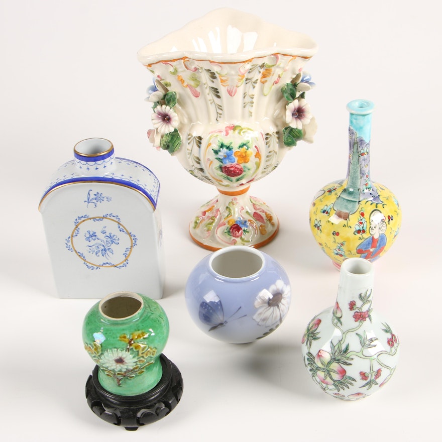 Royal Copenhagen, Spode and Other Hand-Painted Ceramic Vases