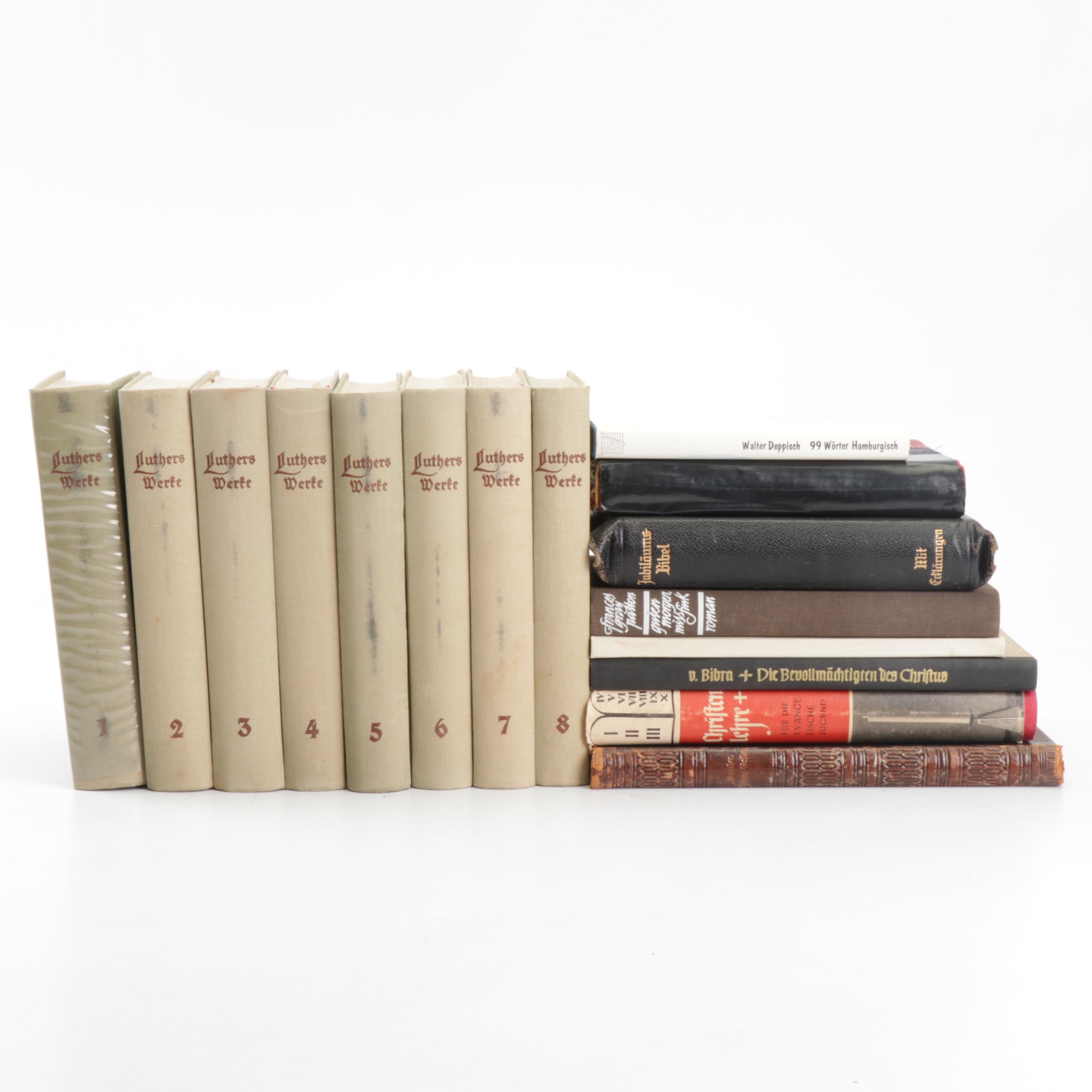 "Luthers Werke" Eight Volume Set and Other Vintage German Religious Books