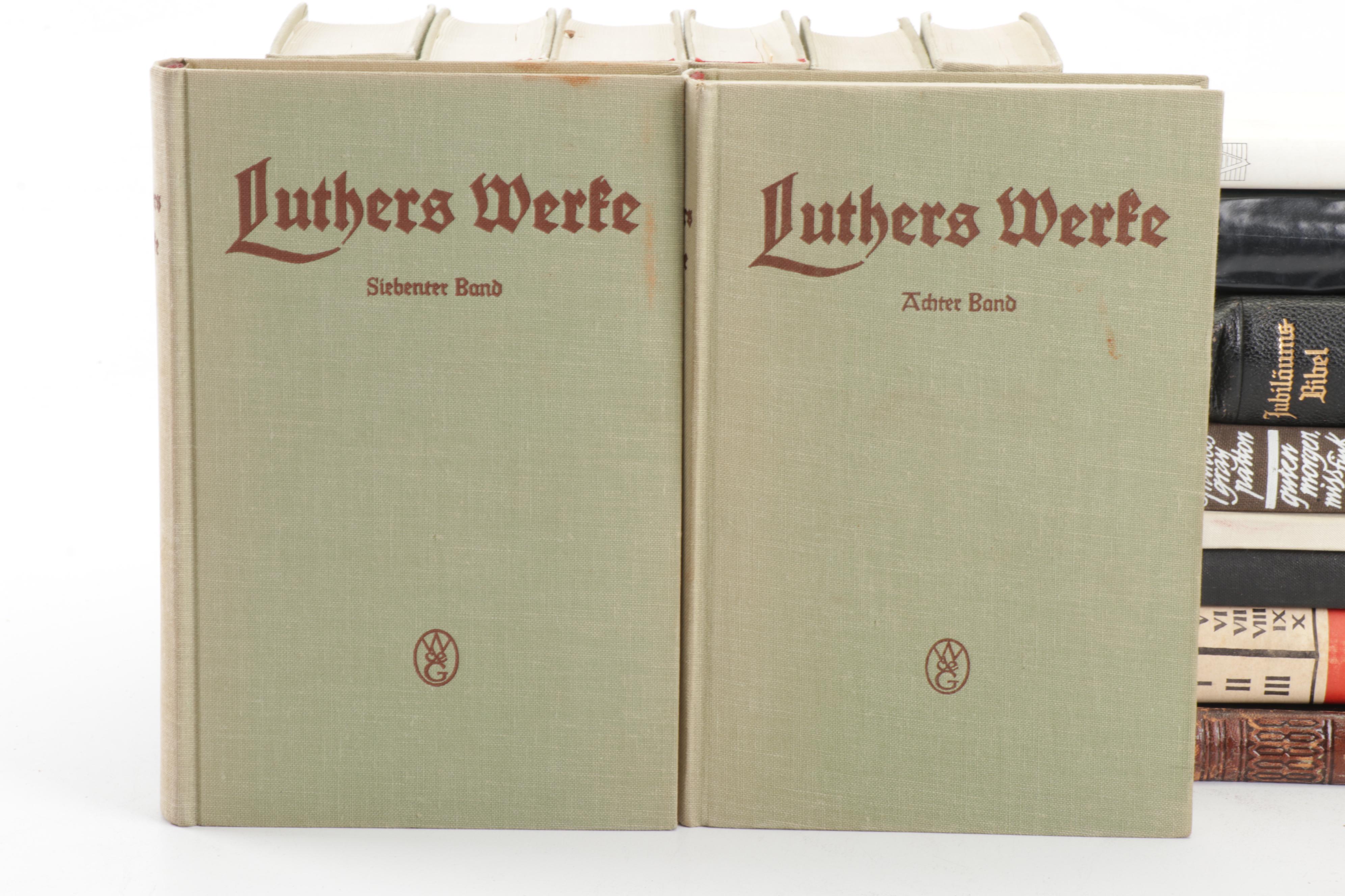 "Luthers Werke" Eight Volume Set and Other Vintage German Religious Books