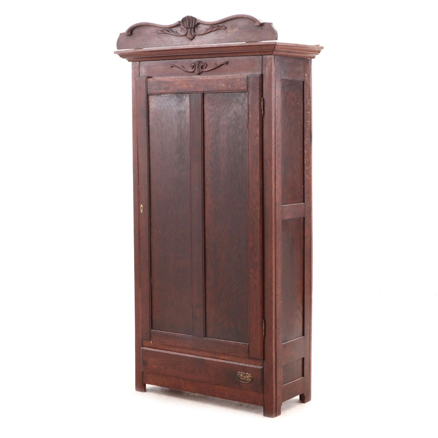 Late Victorian Oak Linen Cabinet