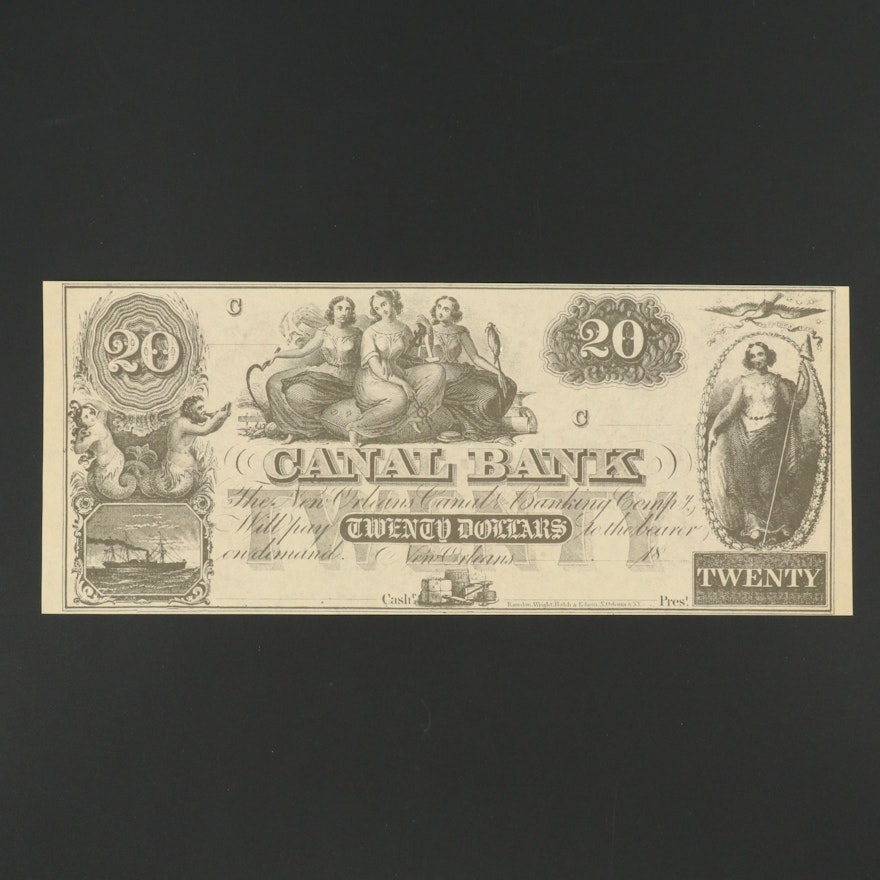 Canal Bank New Orleans $20 Obsolete Banknote From the 1850s