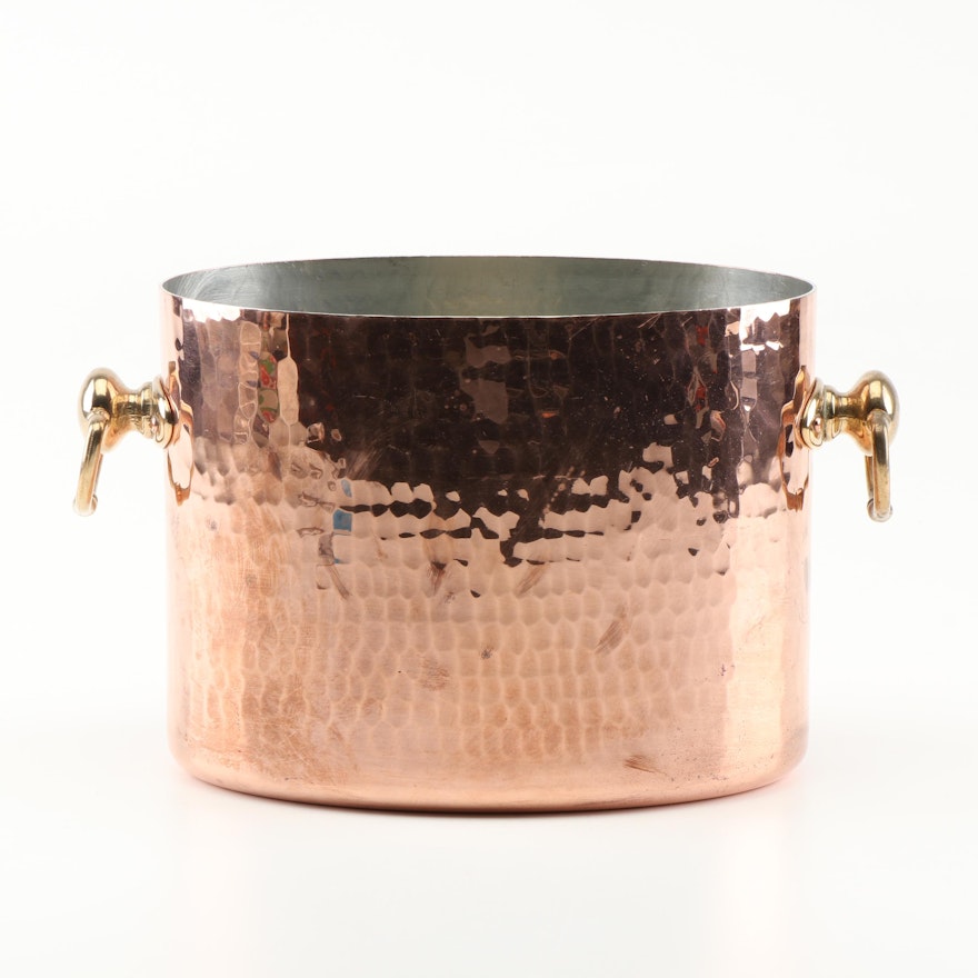 Williams-Sonoma Hammered Copper Double Wine Cooler With Brass Handles