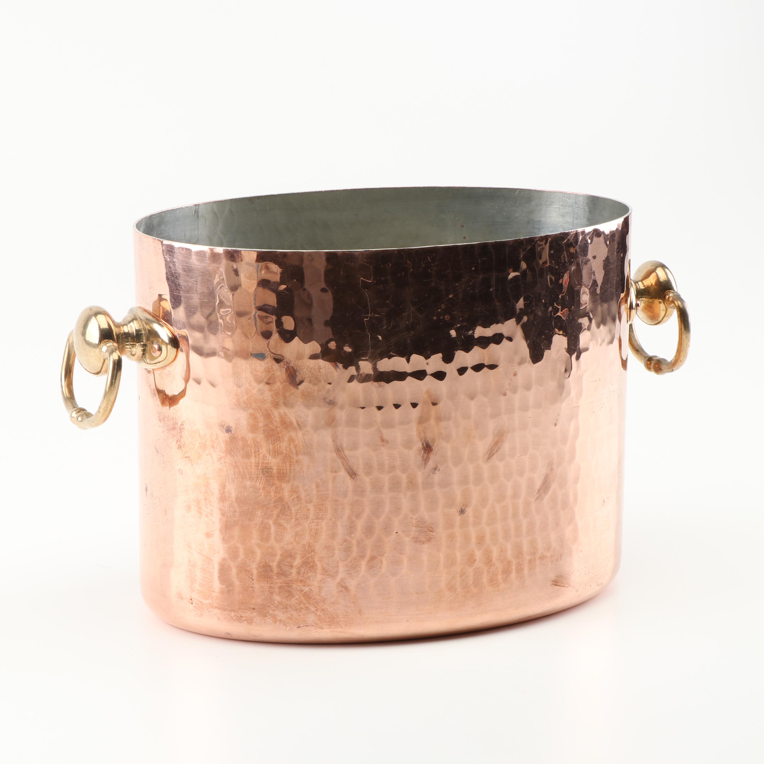 Williams-Sonoma Hammered Copper Double Wine Cooler With Brass Handles