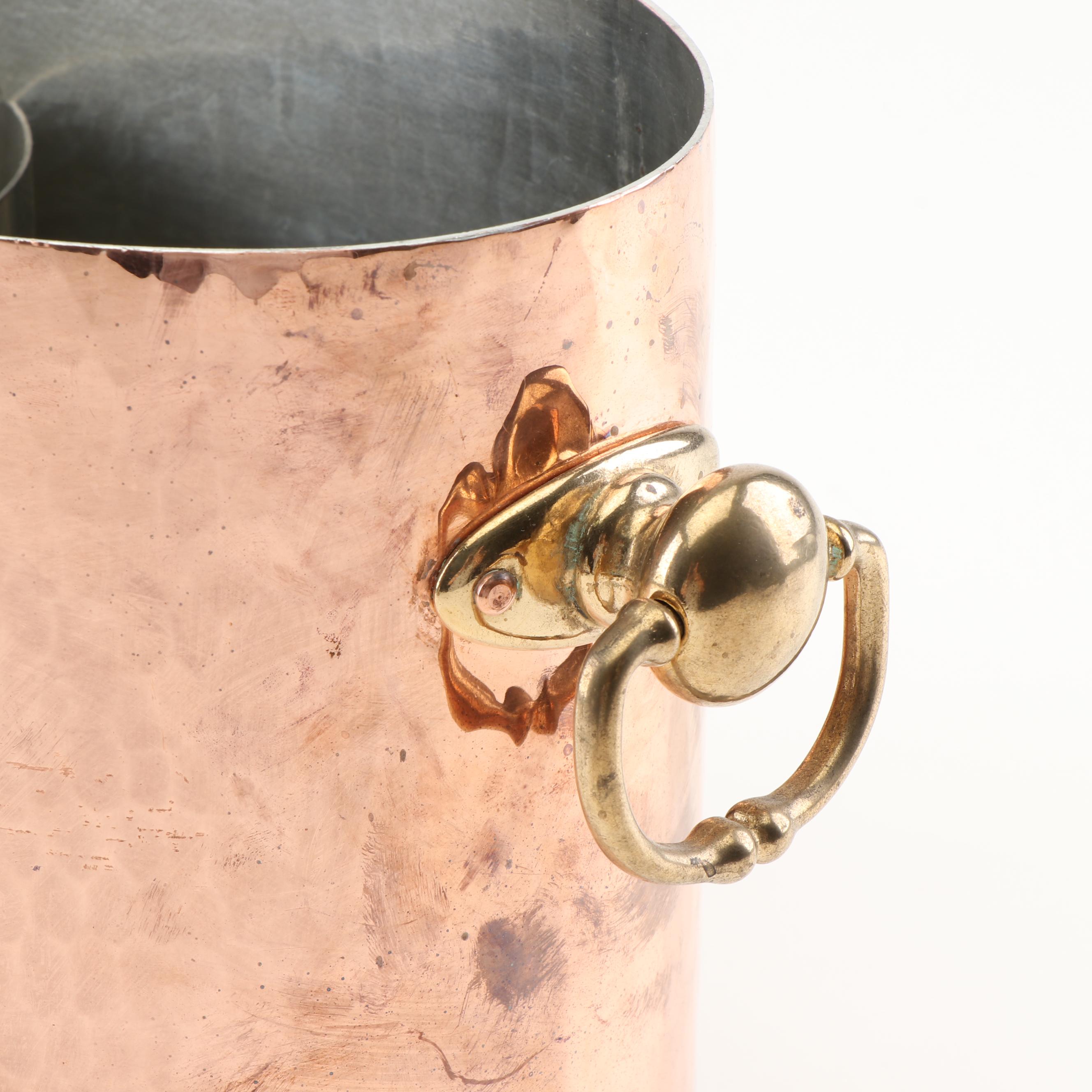 Williams-Sonoma Hammered Copper Double Wine Cooler With Brass Handles