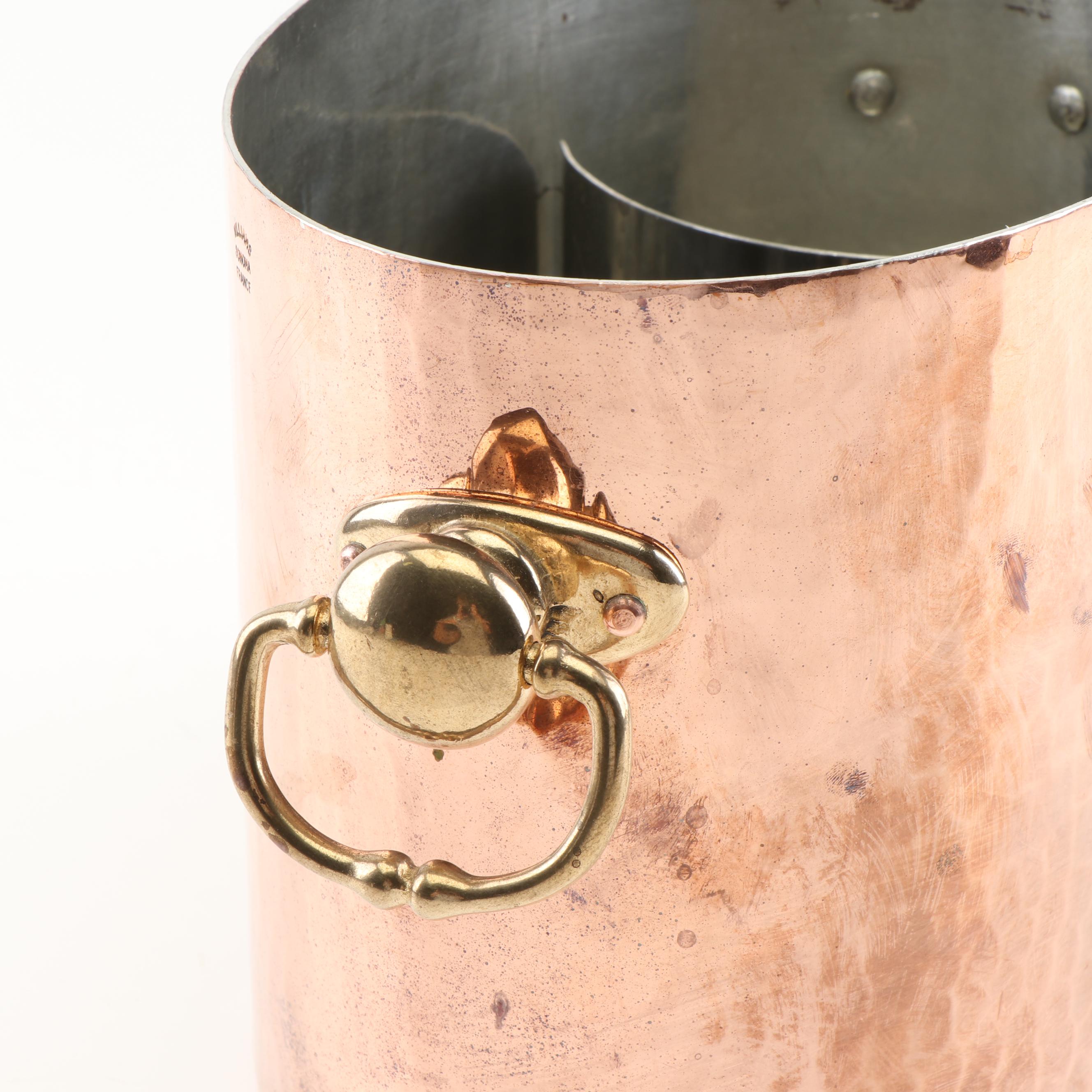 Williams-Sonoma Hammered Copper Double Wine Cooler With Brass Handles