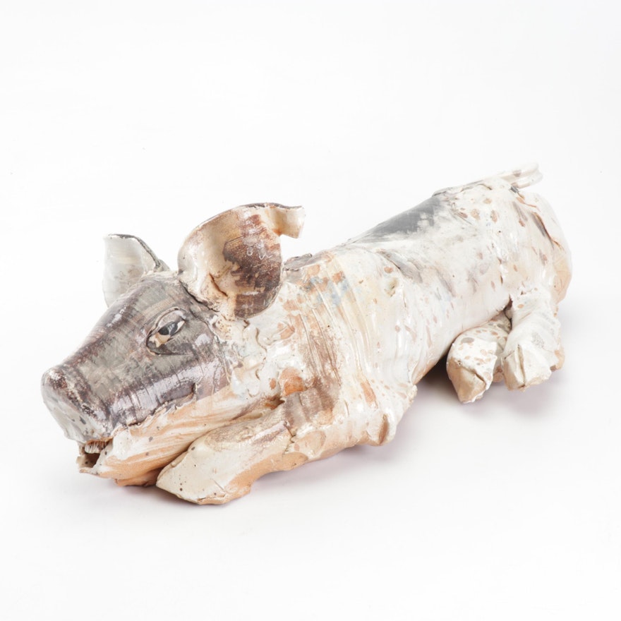Handmade Ceramic Pig Sculpture