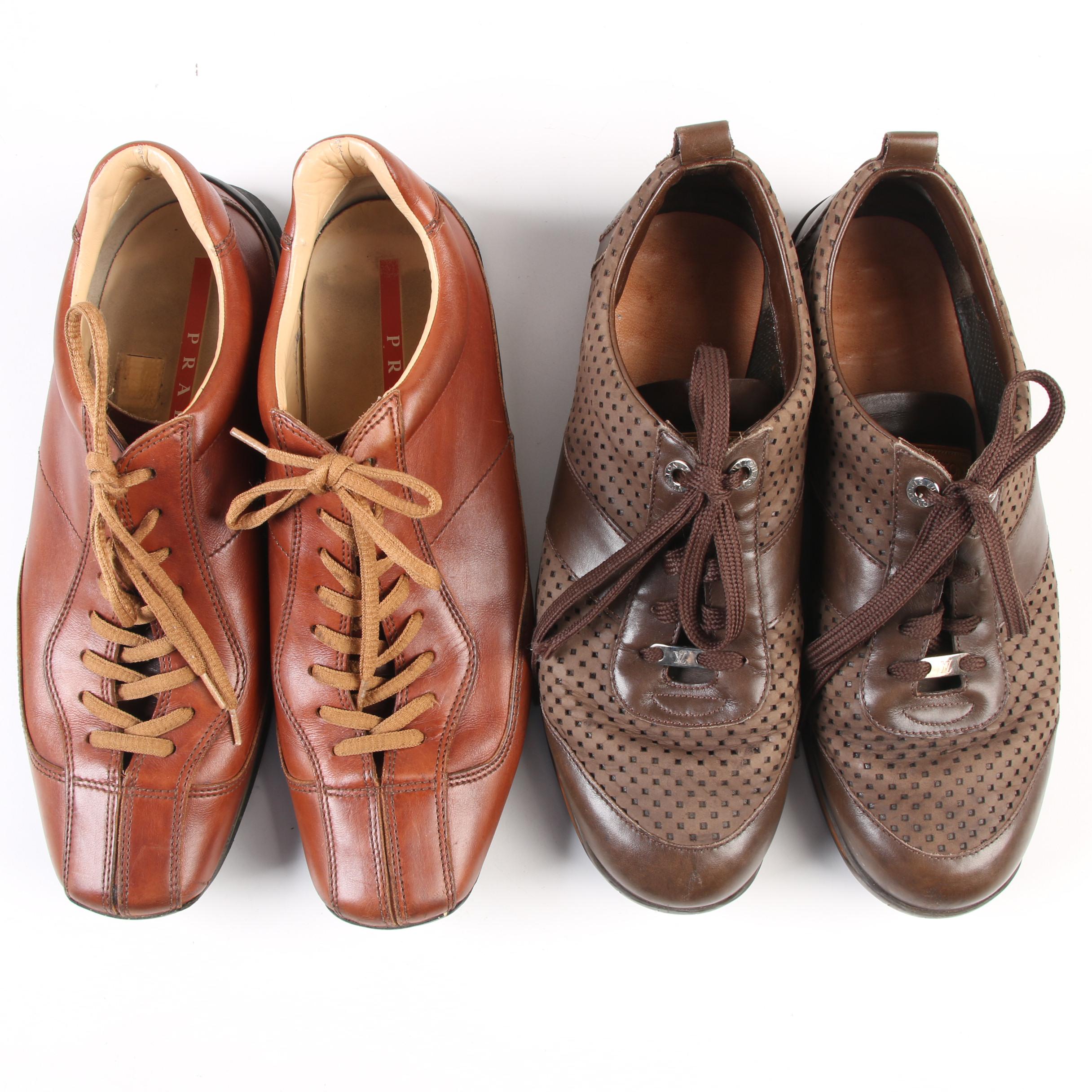 Men's Louis Vuitton Paris and Prada Leather Sneakers