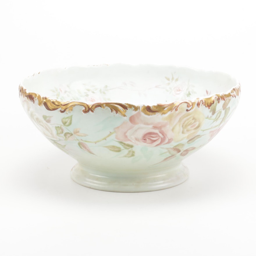 T & V Hand Painted Porcelain Centerpiece Bowl