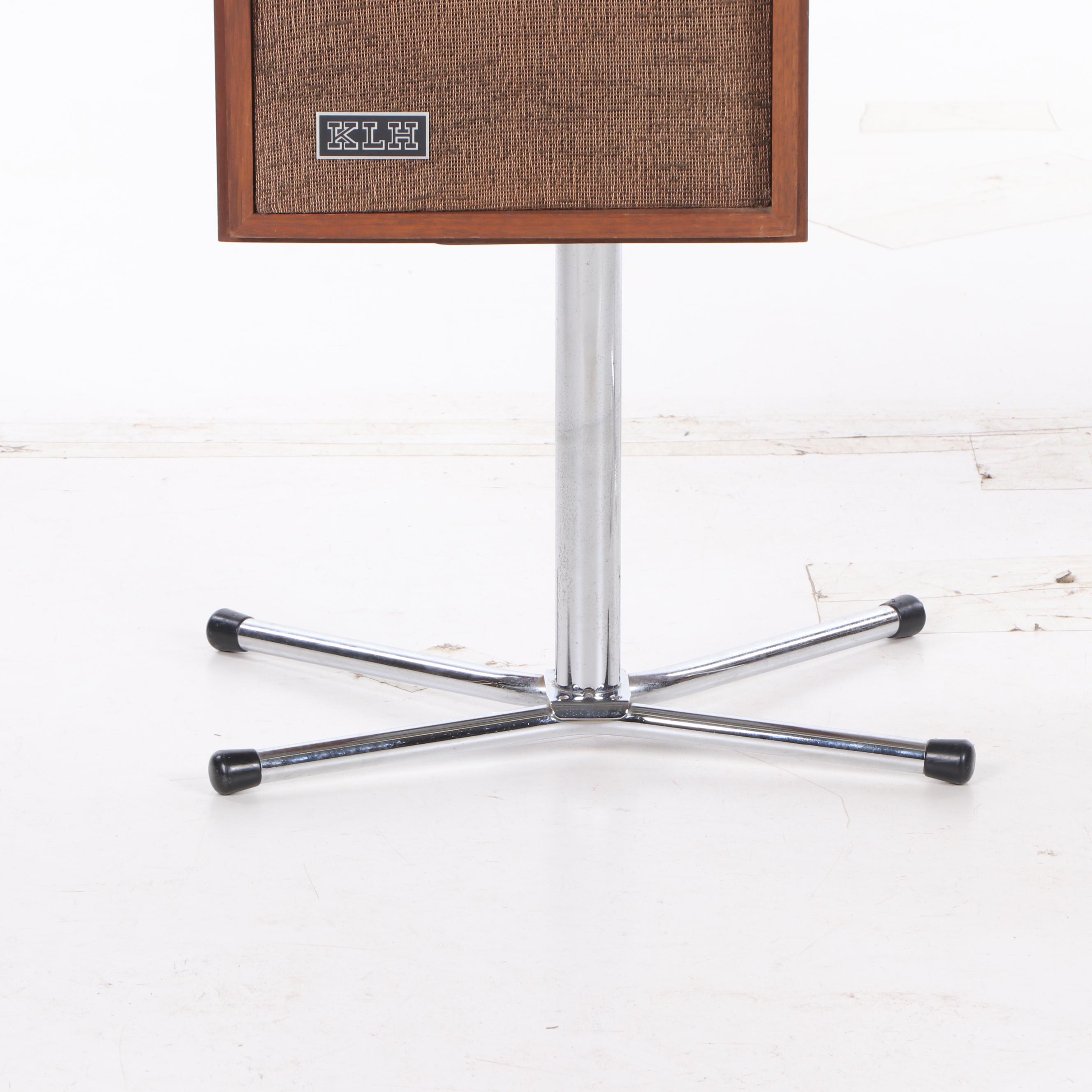 KLH Teak Standing Loudspeakers with Chrome Bases, A Pair