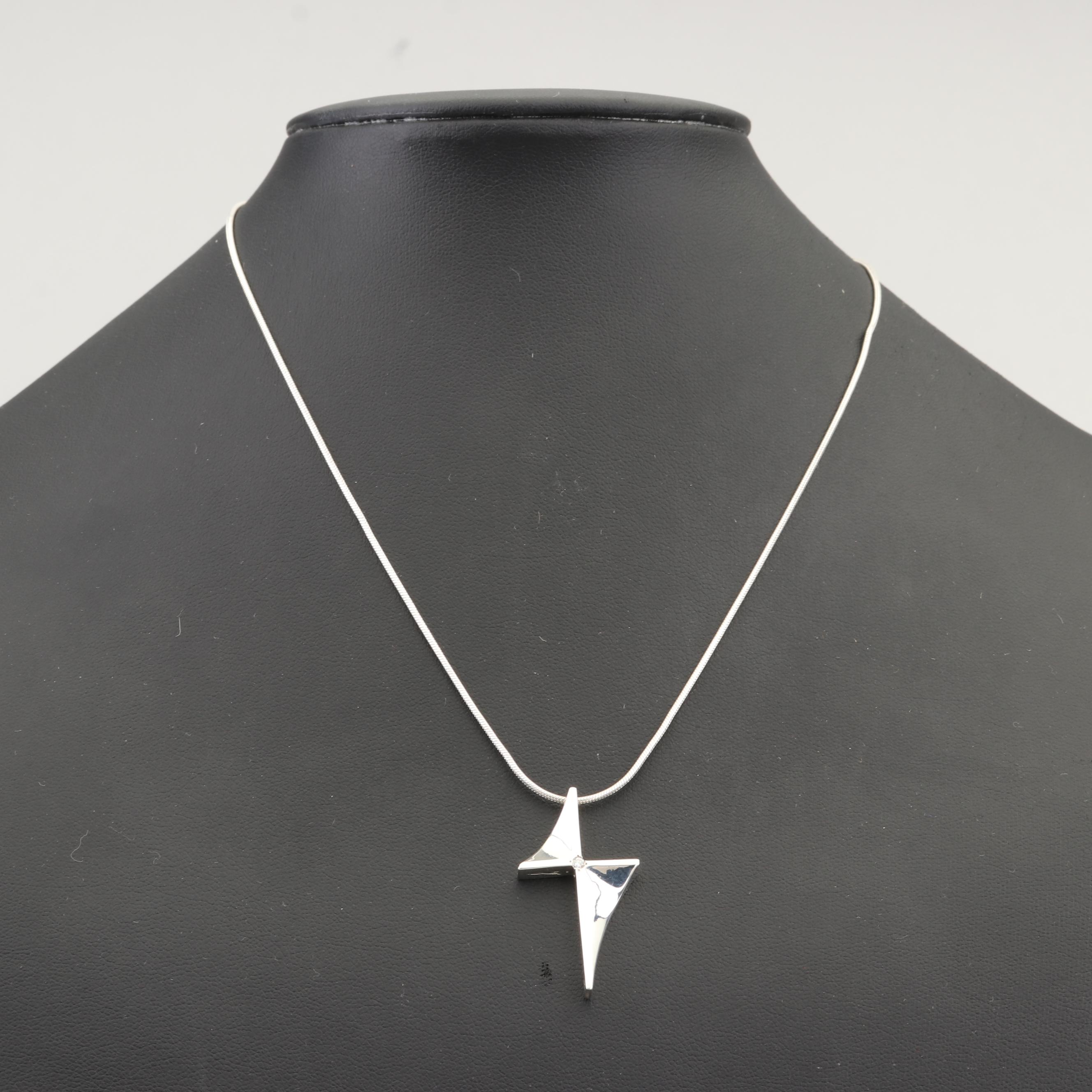 Sterling Silver Diamond Pendant Necklace