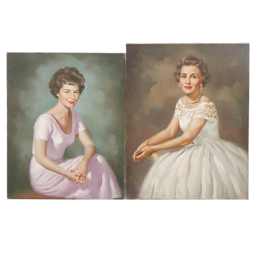 Mid Century Portraits Oil Paintings