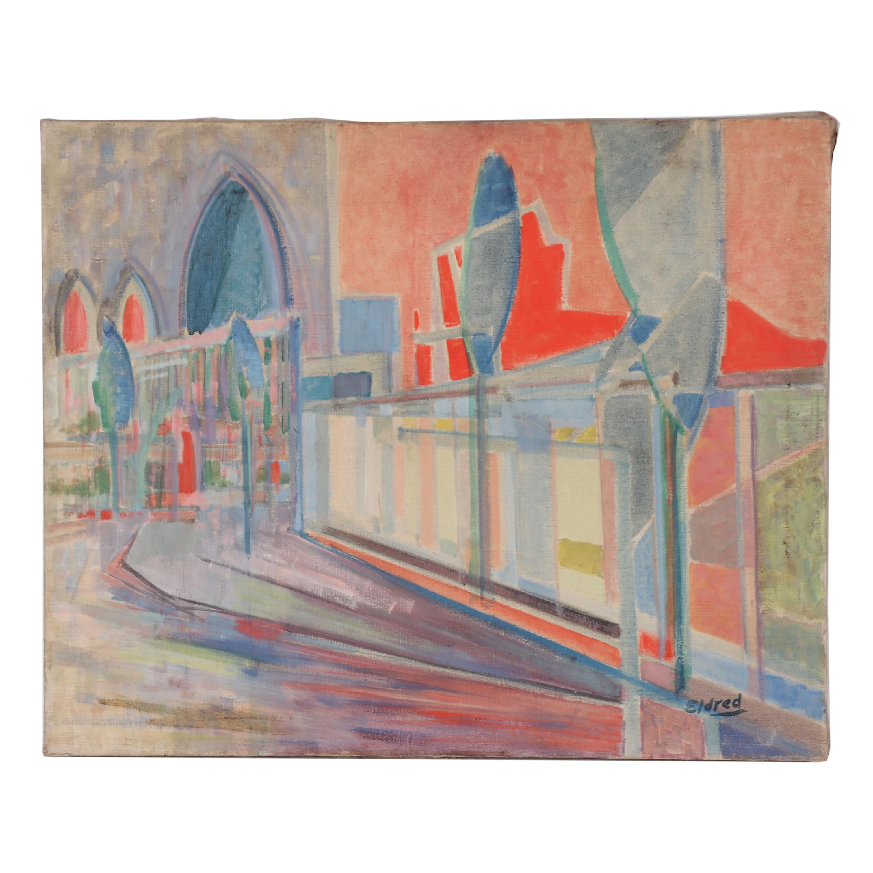 Thomas Brownell Eldred Abstract Oil Painting of Street Scene