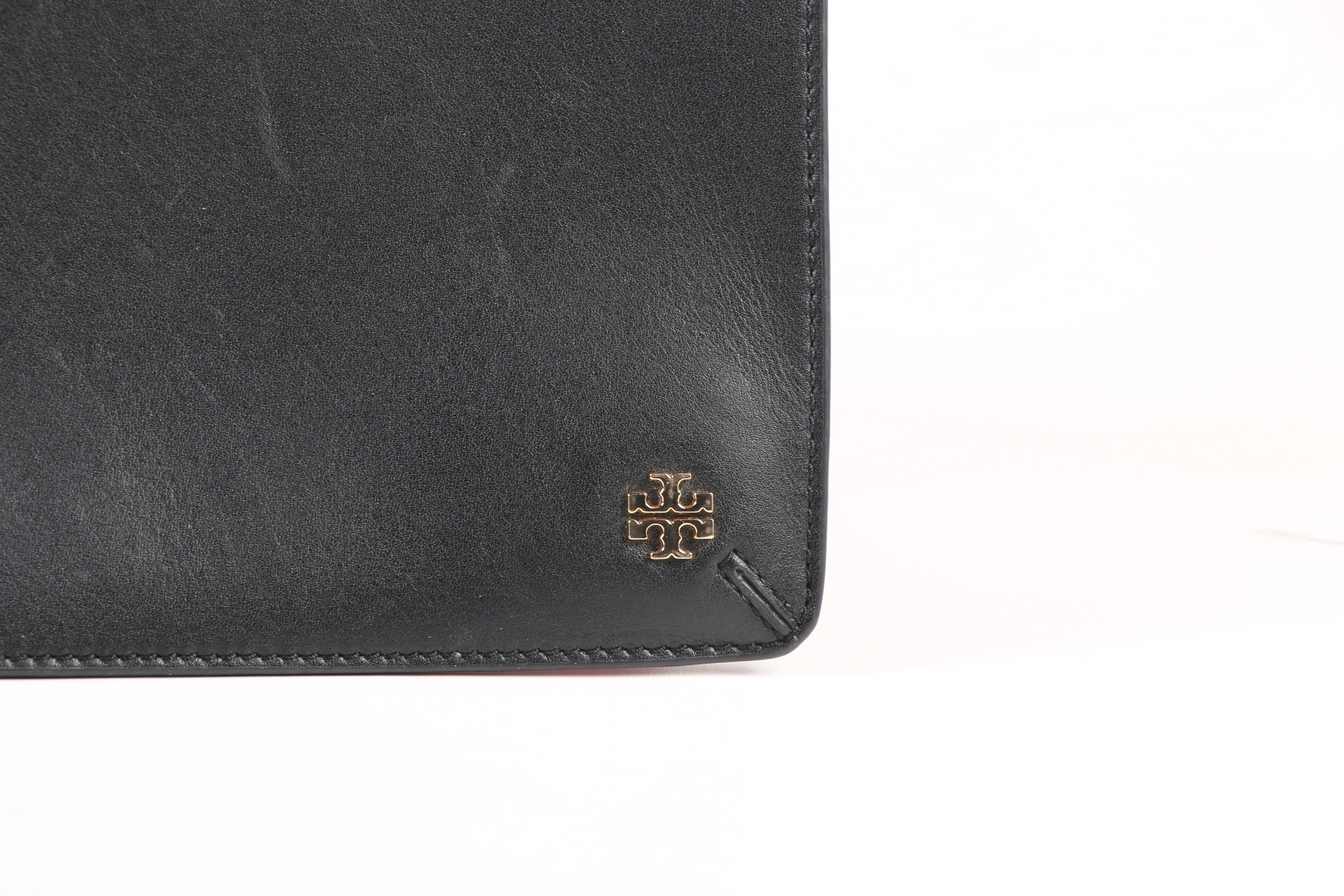 Valentina Red Leather Tote with Tory Burch Black Leather Zipper Pouch