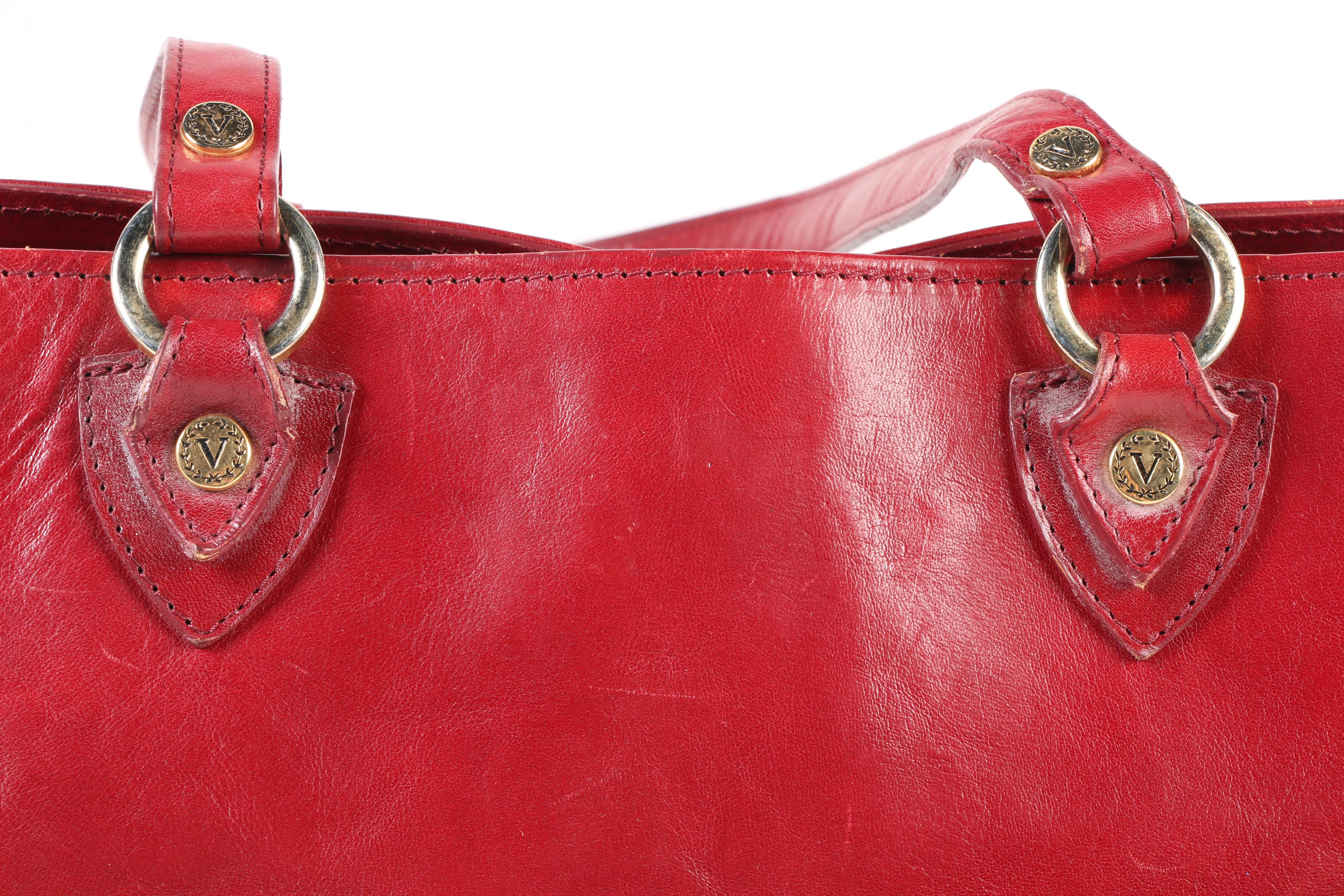 Valentina Red Leather Tote with Tory Burch Black Leather Zipper Pouch