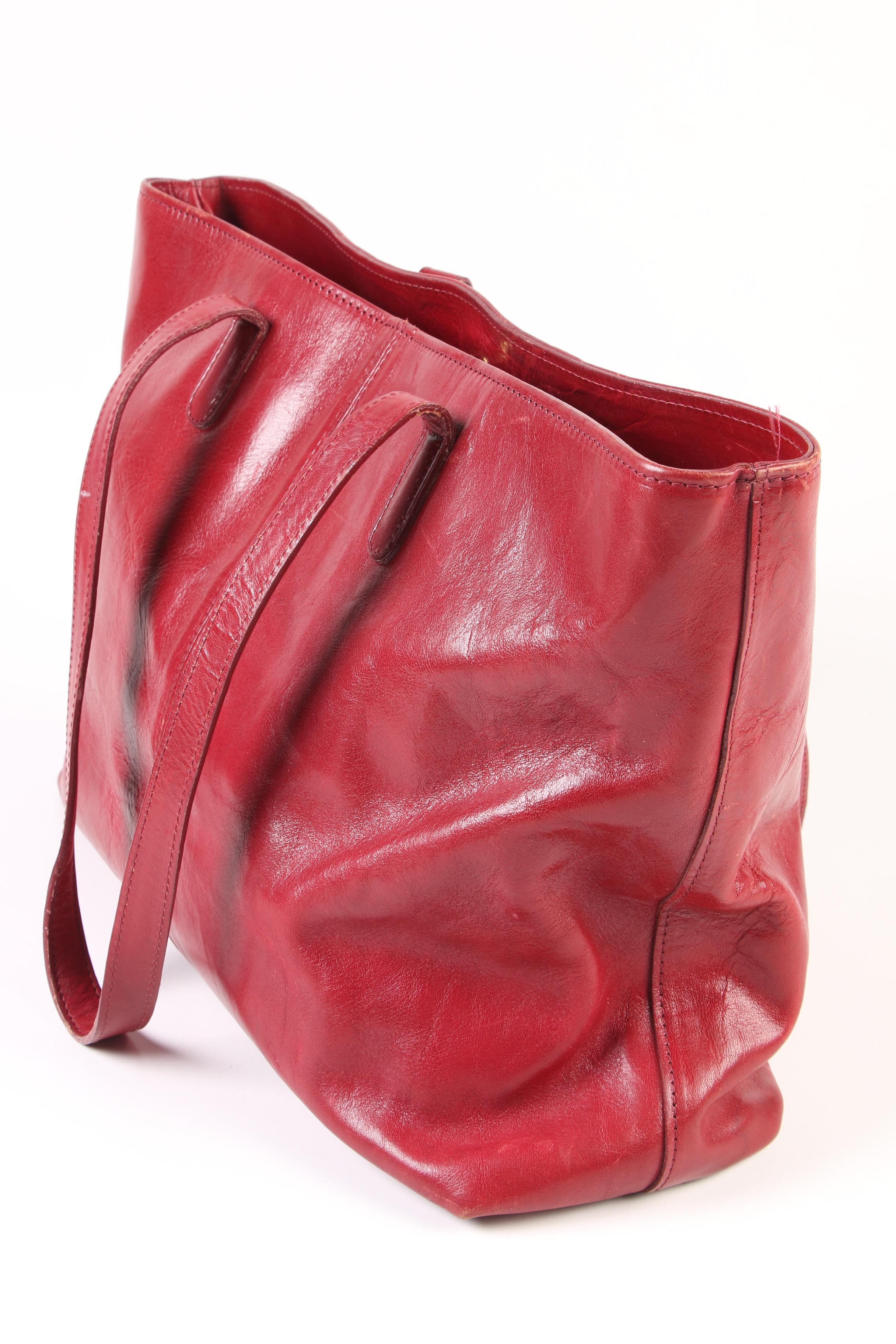 Valentina Red Leather Tote with Tory Burch Black Leather Zipper Pouch