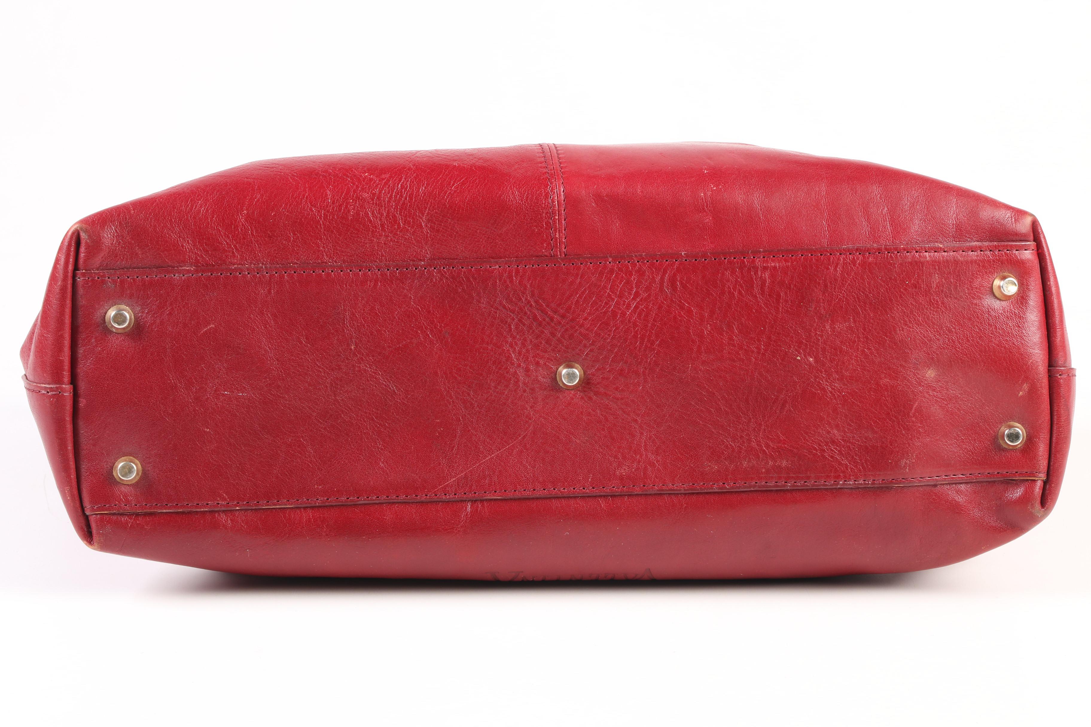 Valentina Red Leather Tote with Tory Burch Black Leather Zipper Pouch