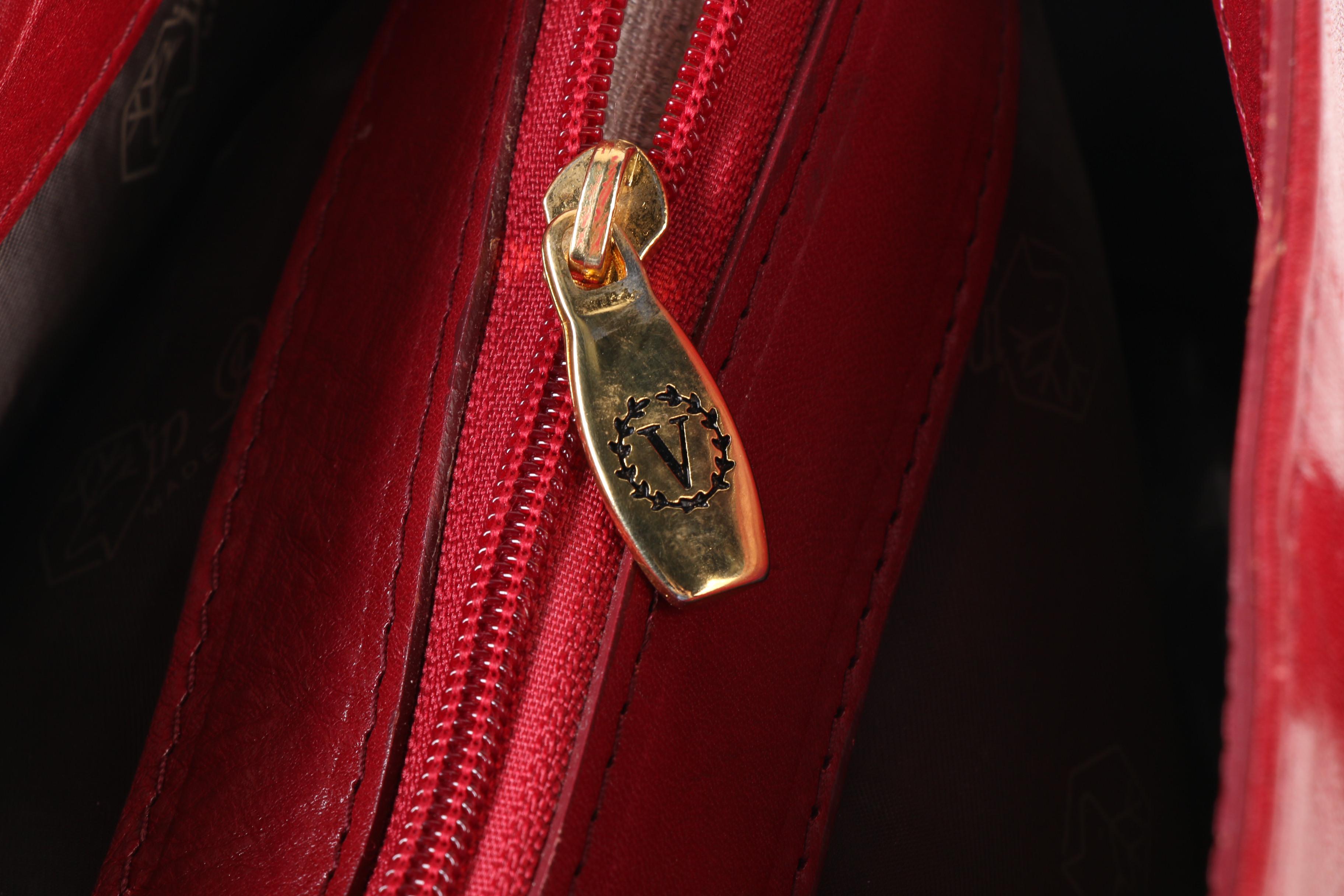 Valentina Red Leather Tote with Tory Burch Black Leather Zipper Pouch