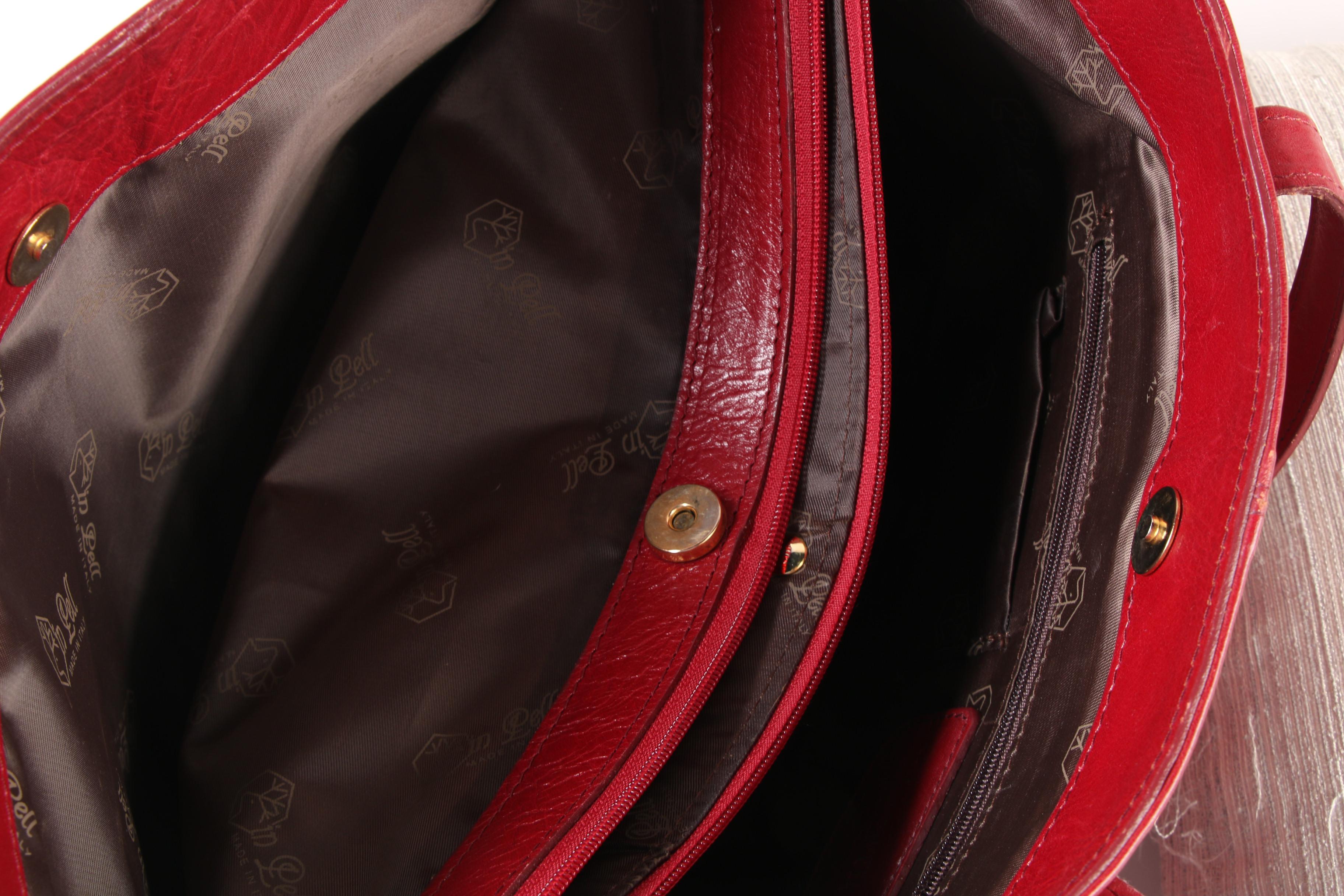 Valentina Red Leather Tote with Tory Burch Black Leather Zipper Pouch