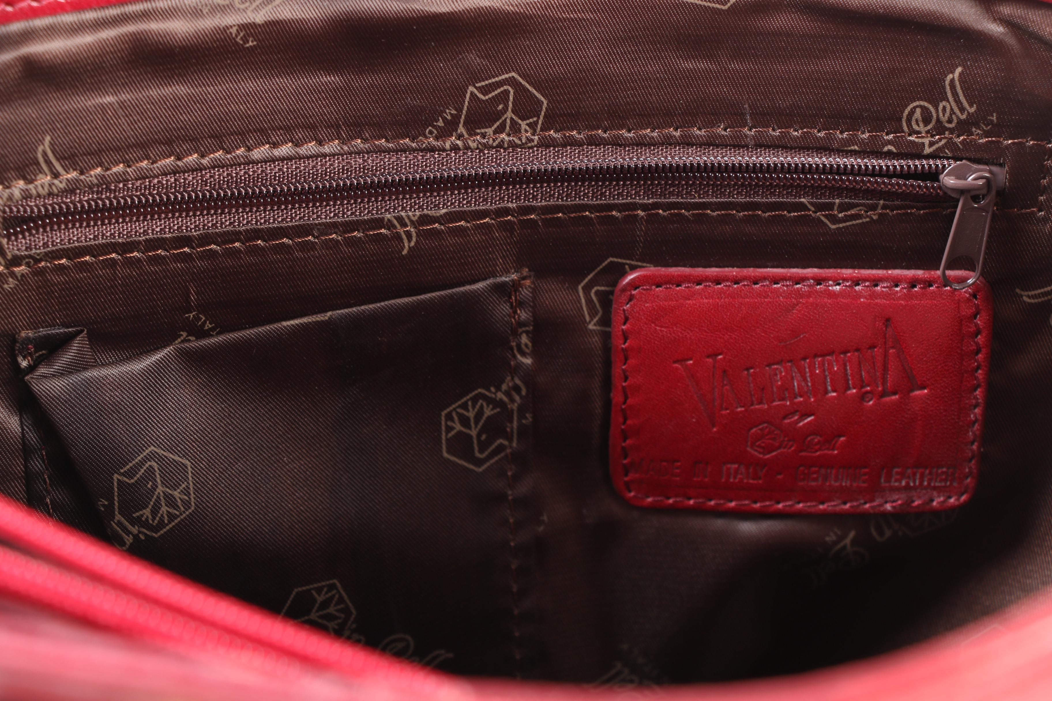 Valentina Red Leather Tote with Tory Burch Black Leather Zipper Pouch