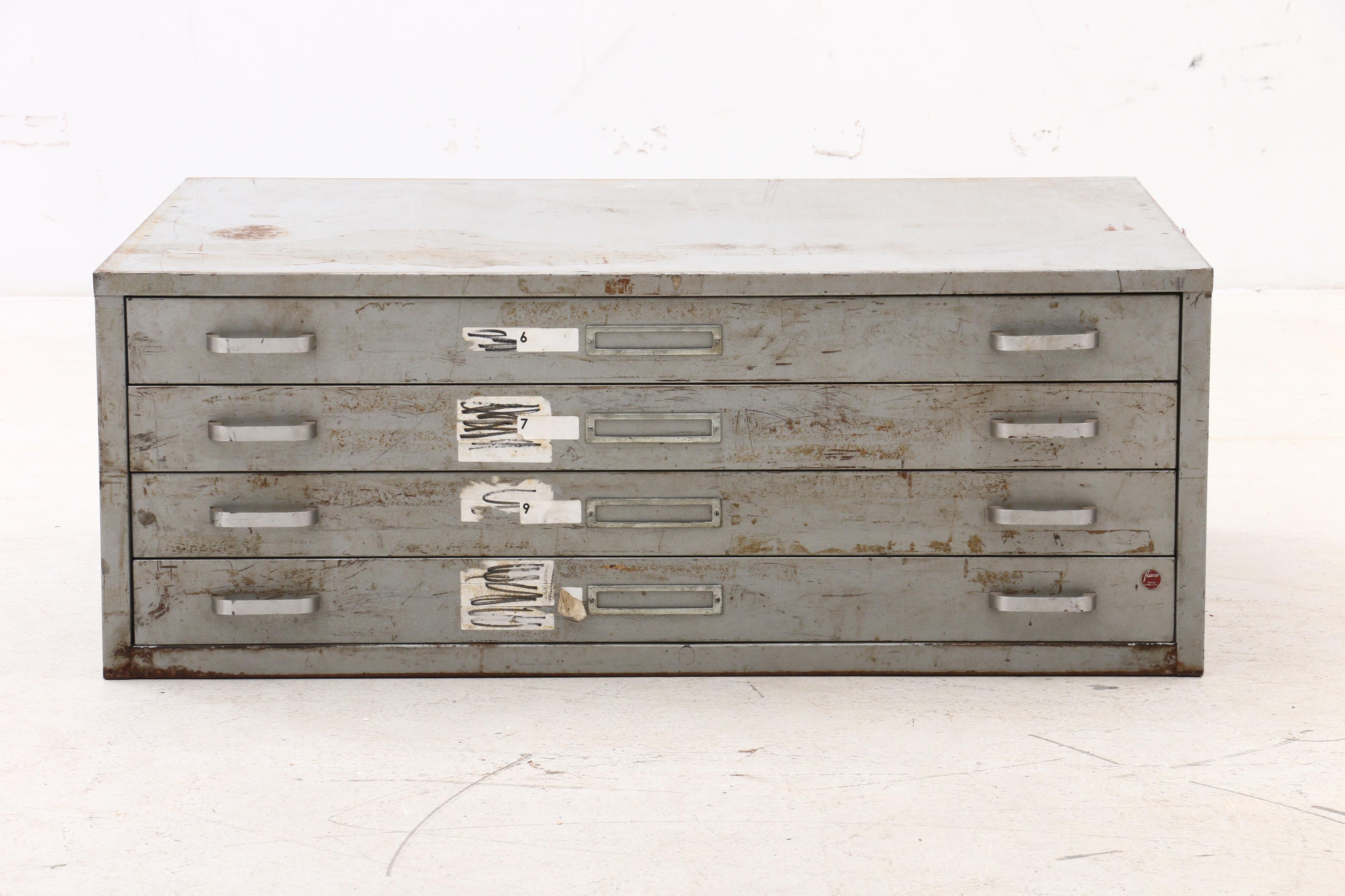 Vintage Map Cabinet with Assorted Vintage Prints