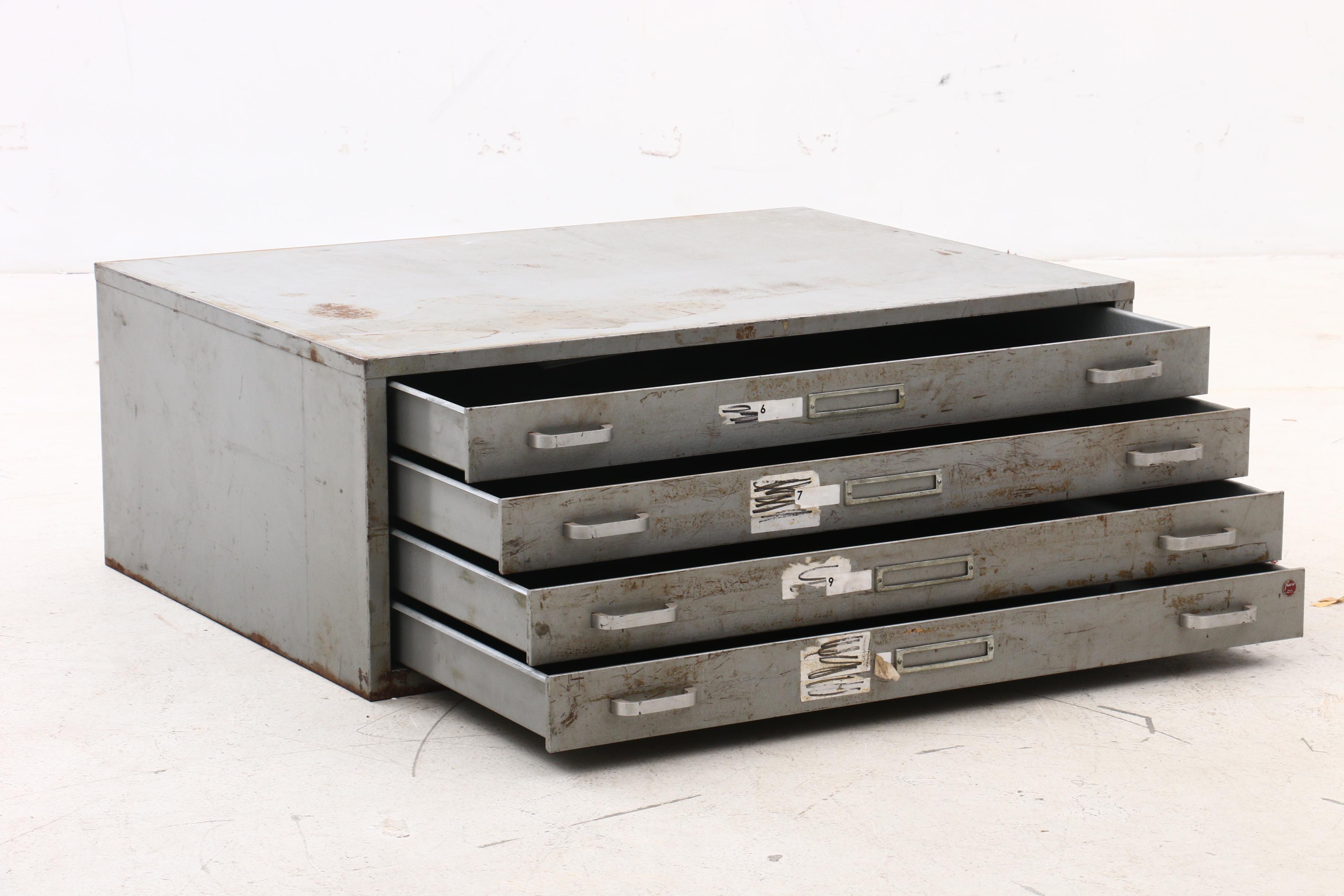 Vintage Map Cabinet with Assorted Vintage Prints