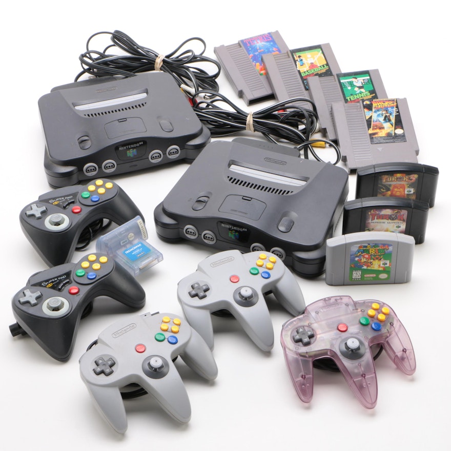 Nintendo 64 Console Systems with Controllers, Games, and NES Games