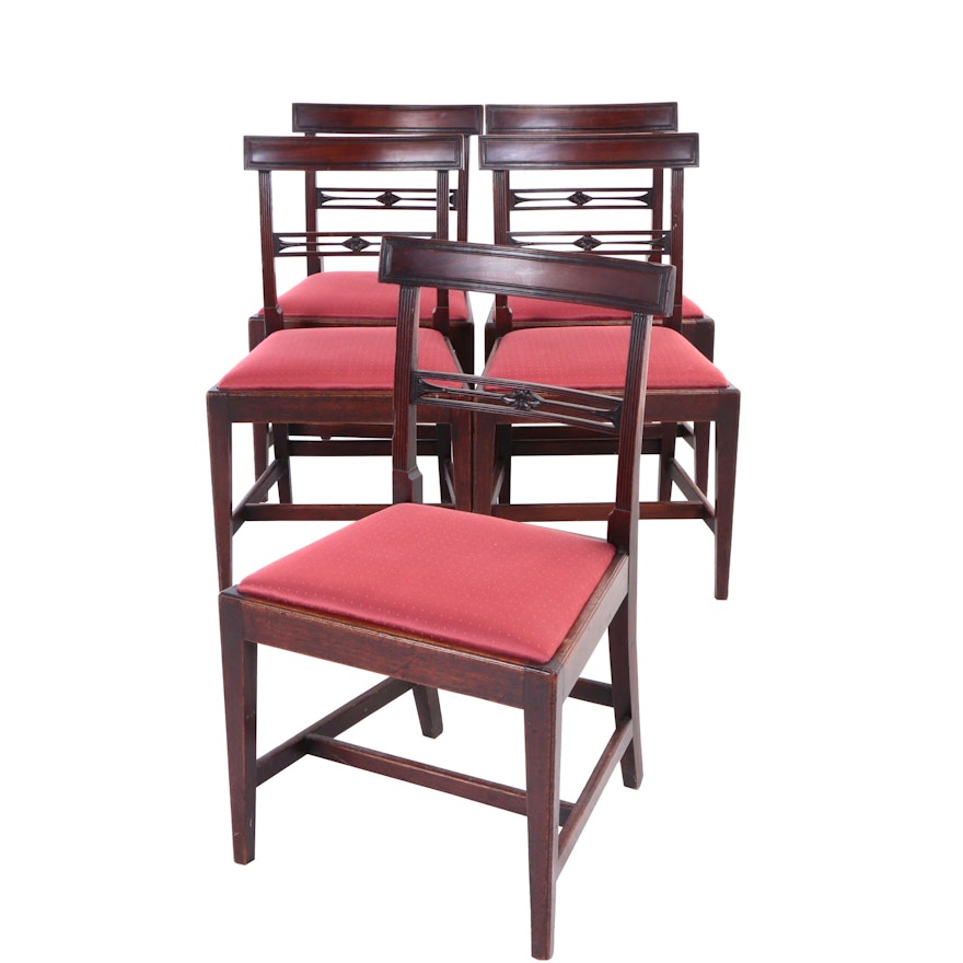 Five Carved Mahogany Dining Side Chairs, Probably English, 19th Century