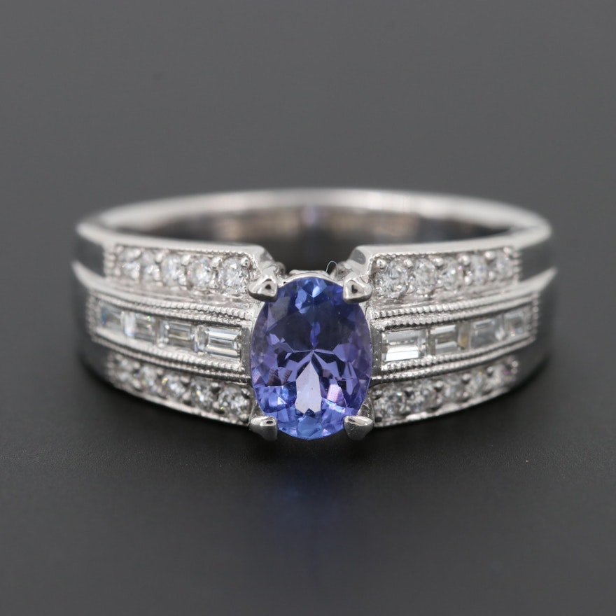 14K White Gold Tanzanite and Diamond Ring