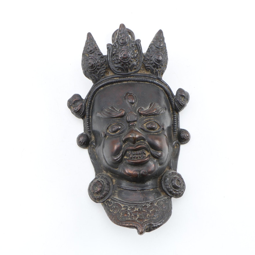Tibetan Brass Mask of Wrathful Deity