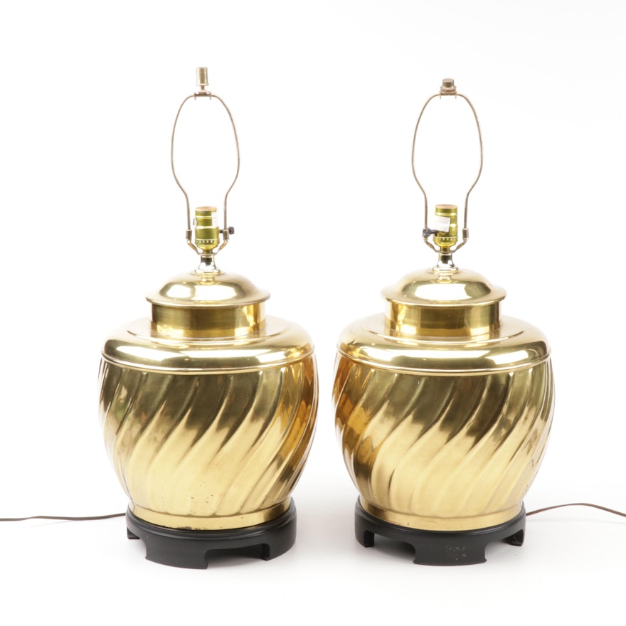 Swirled Brass Urn Table Lamps