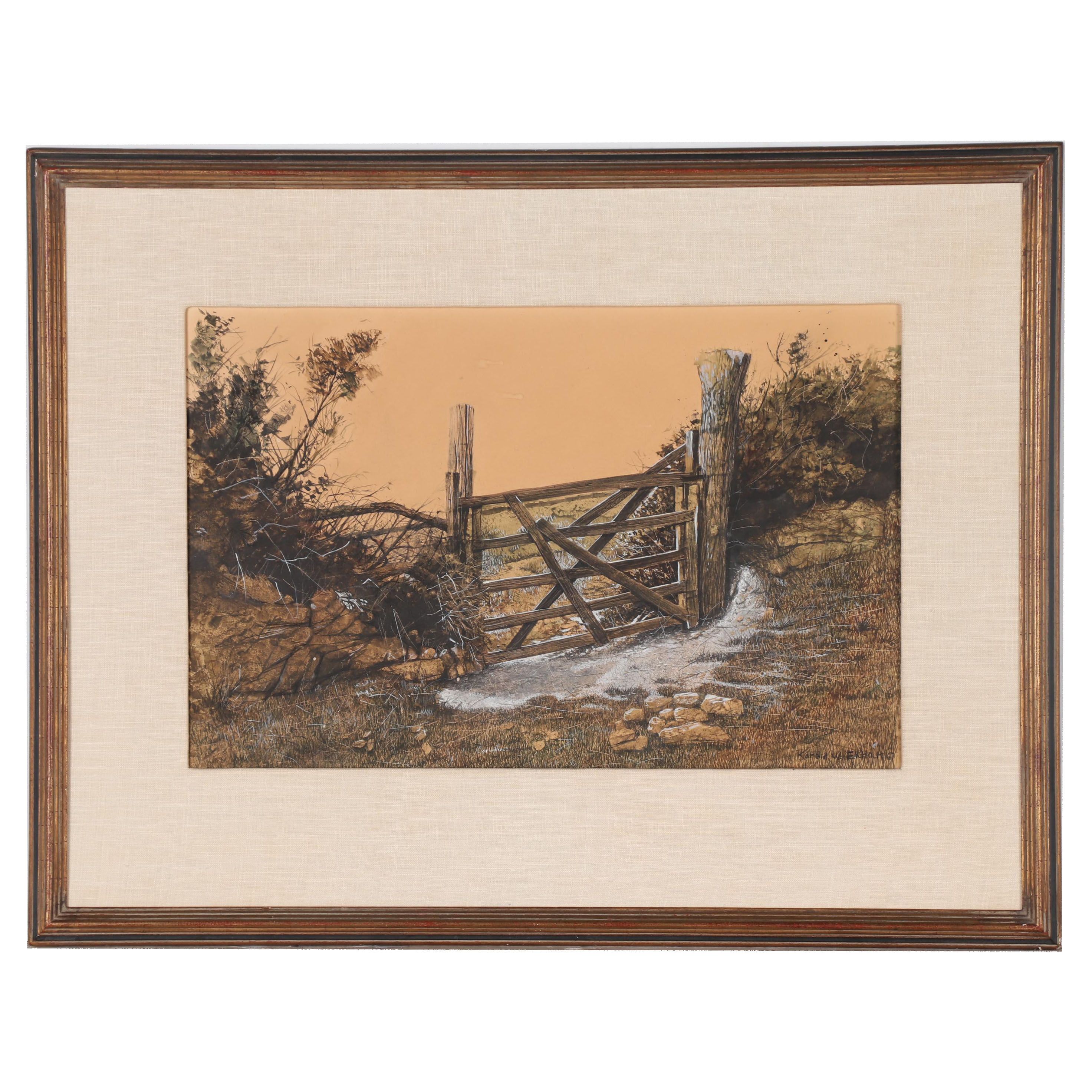 Ronald W. Ekholm Gouache Landscape Painting, 1967