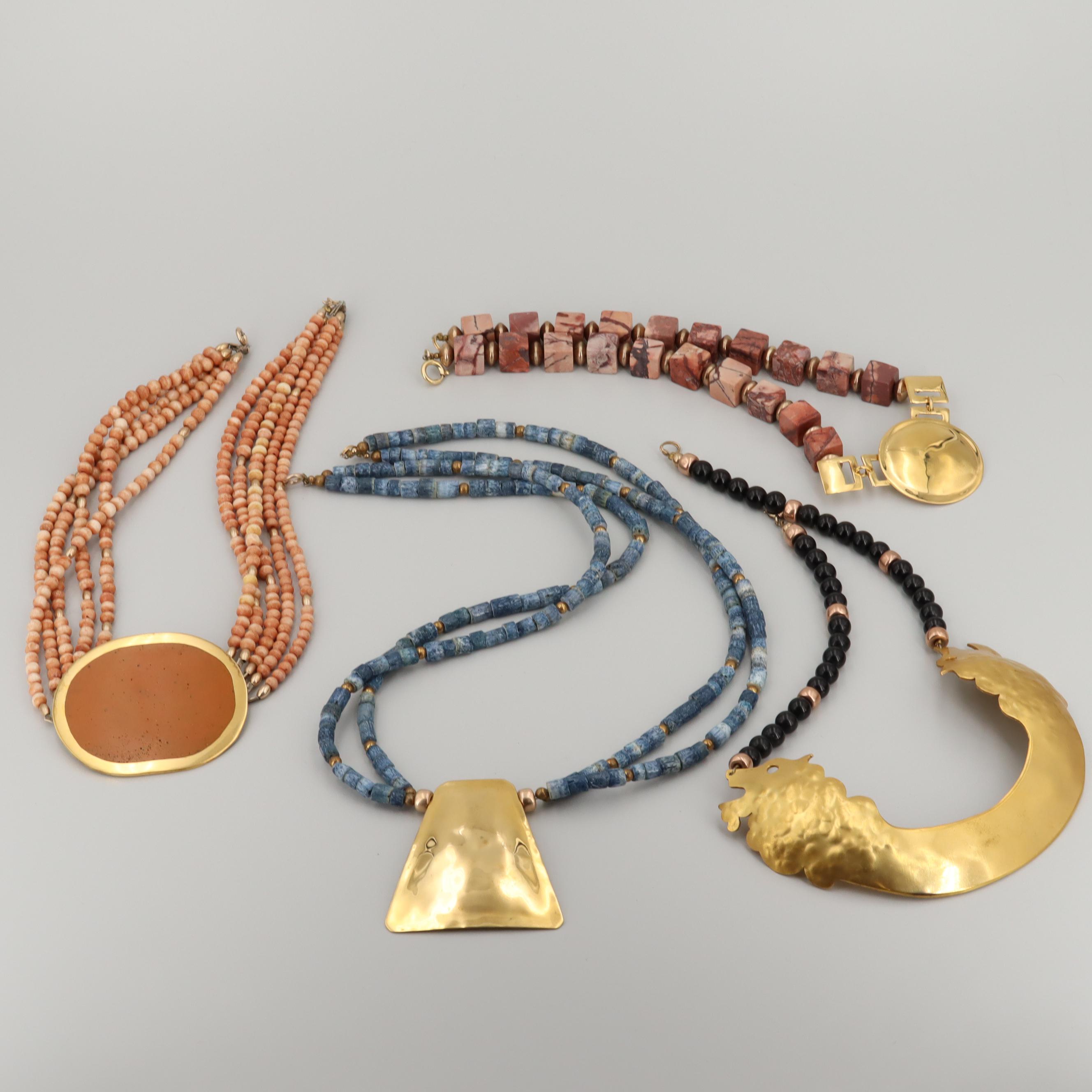 Sutton Hoo Gold Tone Jasper, Bone and More Necklaces