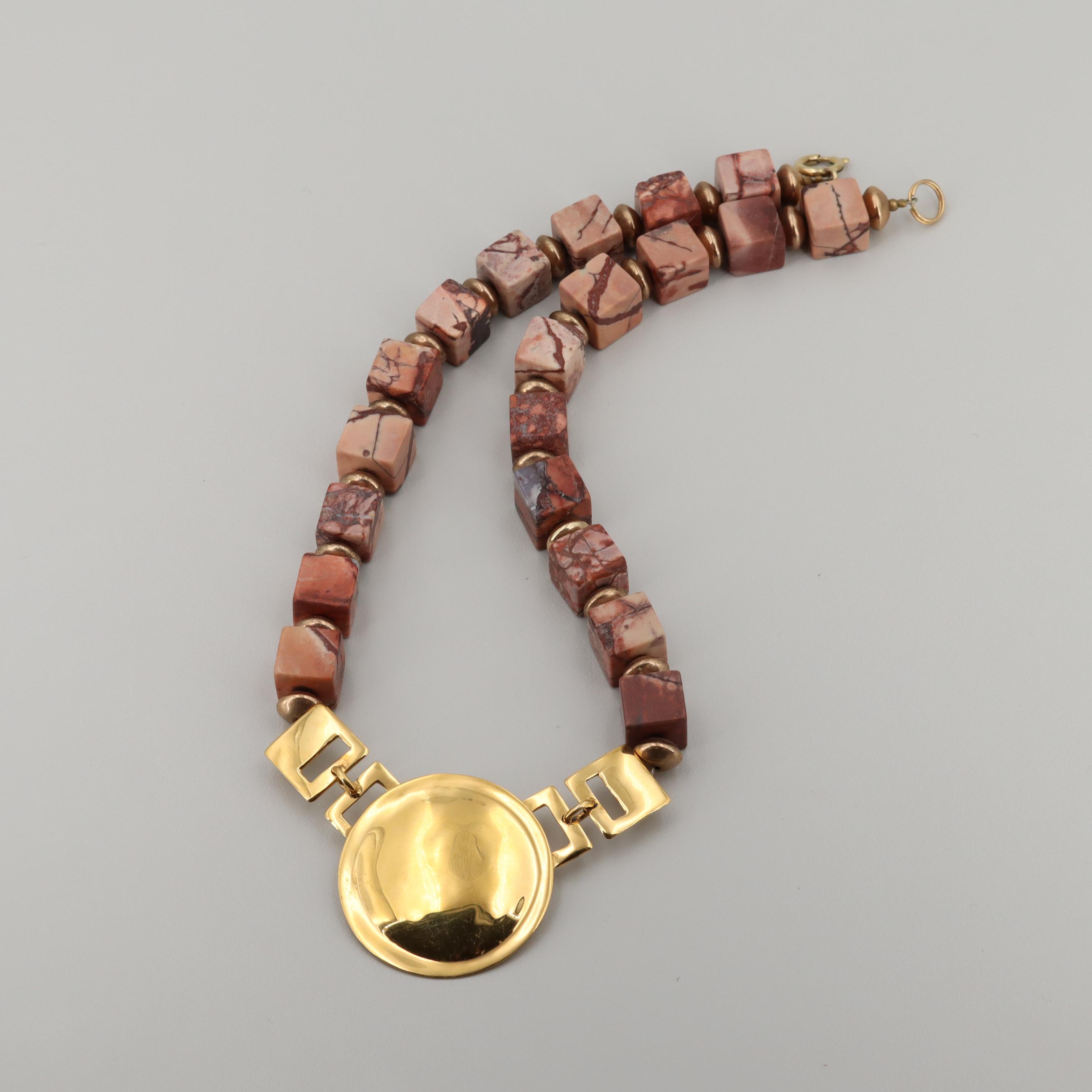 Sutton Hoo Gold Tone Jasper, Bone and More Necklaces