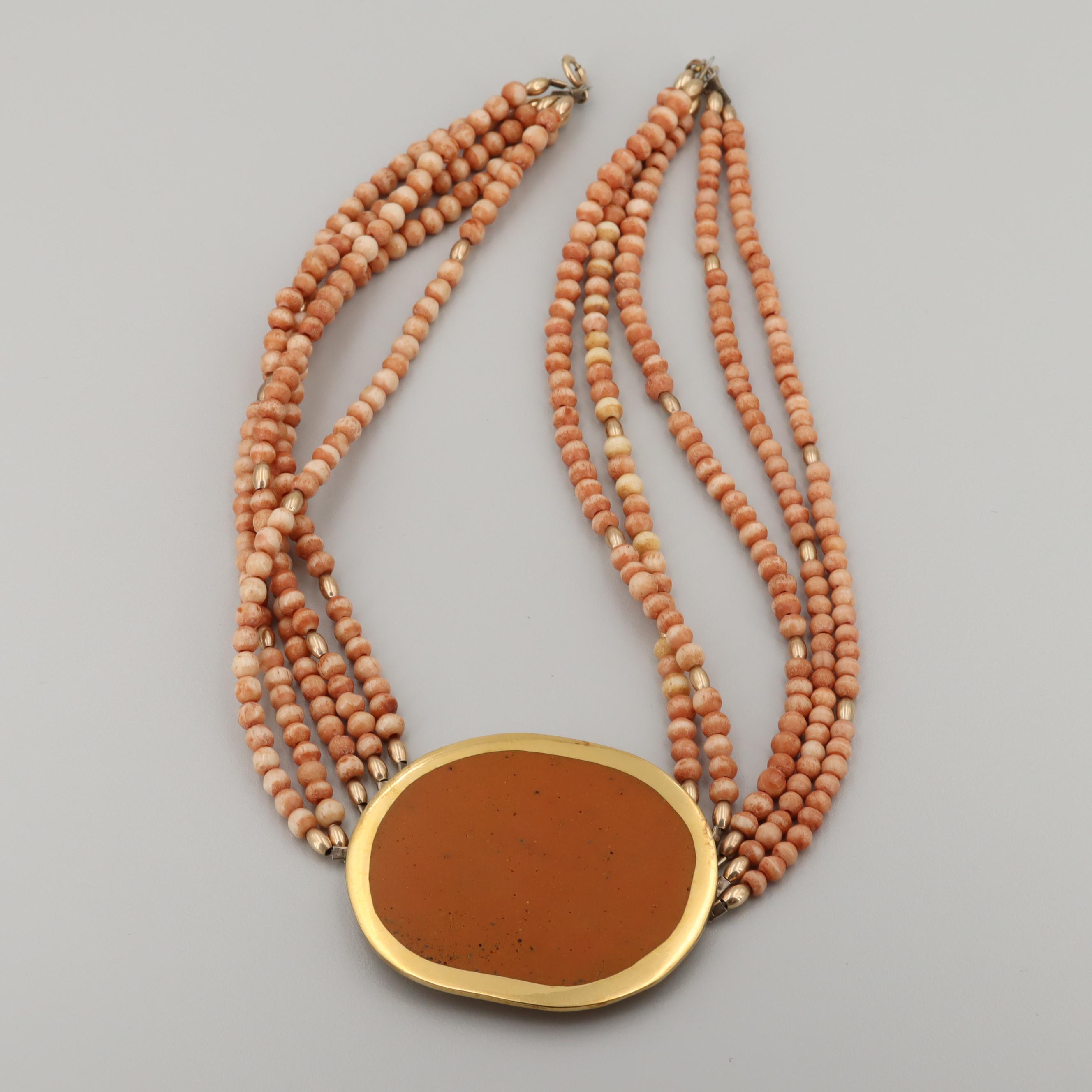 Sutton Hoo Gold Tone Jasper, Bone and More Necklaces